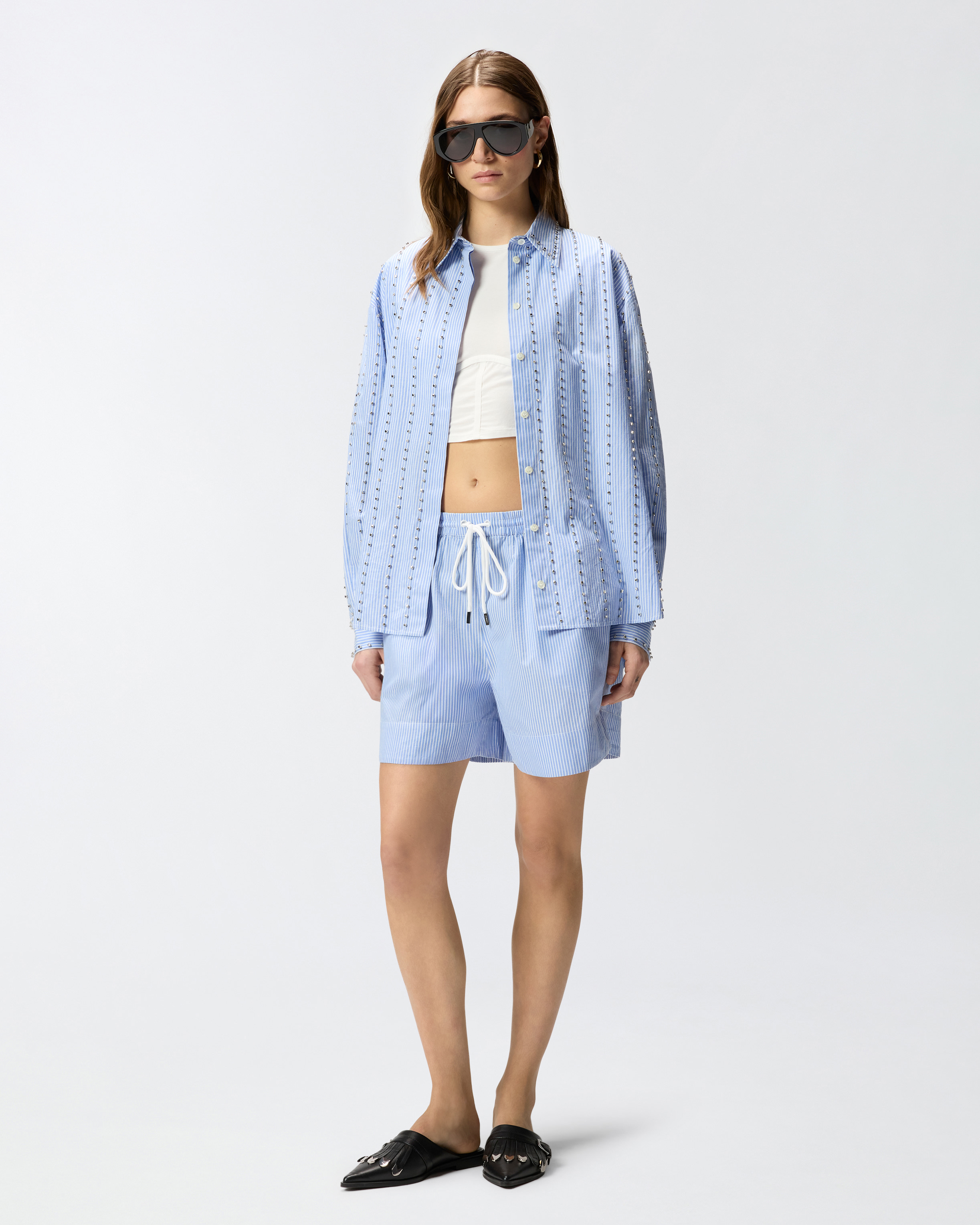 Short en coton à rayures avec taille élastique PINKO Multicolore