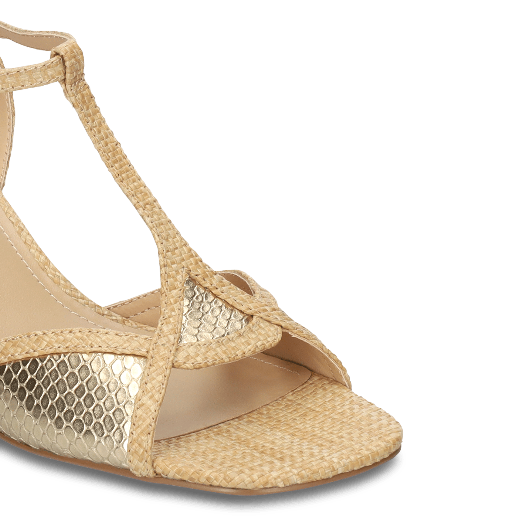 Sandaletten mit Absatz aus Raffia und Leder BIBI LOU Golden