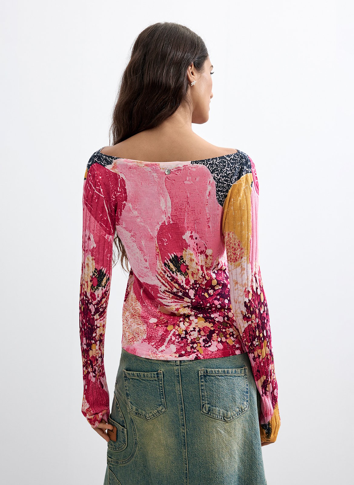 Straight boat neck sweater in printed knit DESIGUAL Red