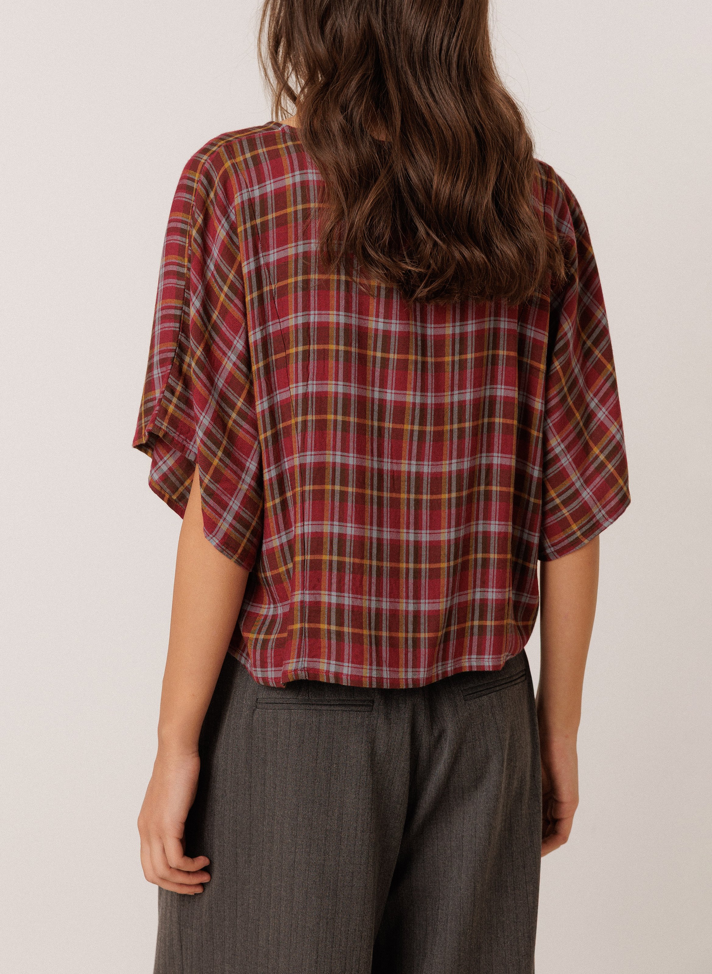 Fitted Check Top INDI & COLD Red