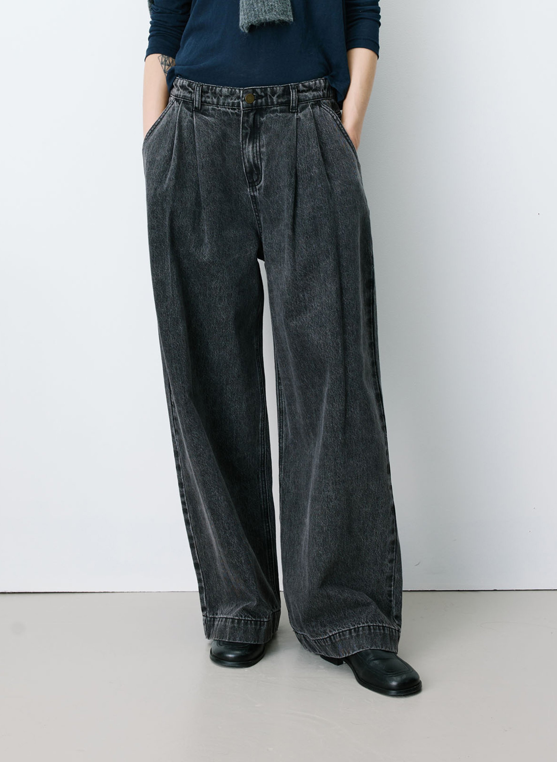 Wide-leg cotton jeans GRACE ET MILA Black