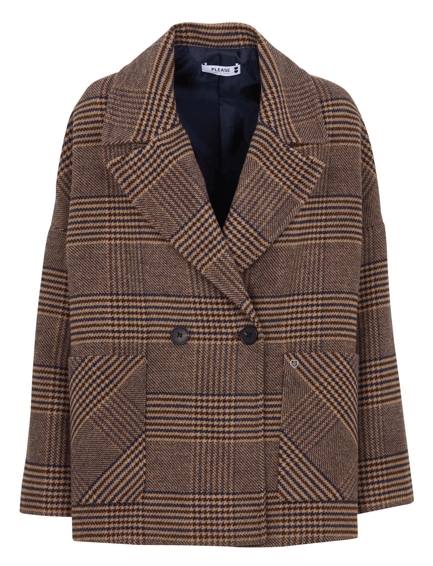 Printed Double-Breasted Coat PLEASE Brown