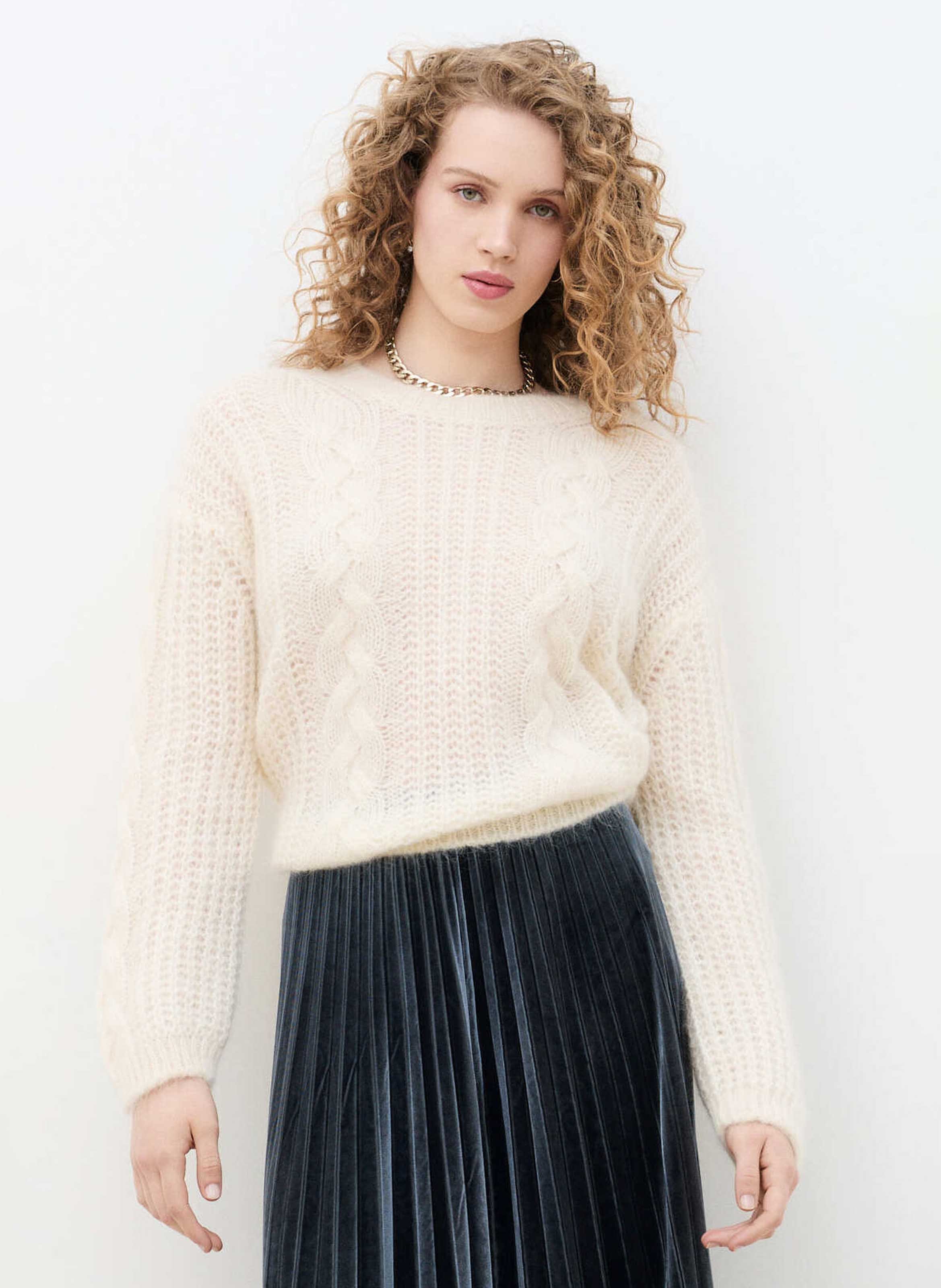Pull col rond en laine d'alpaga mélangée CAROLL Beige