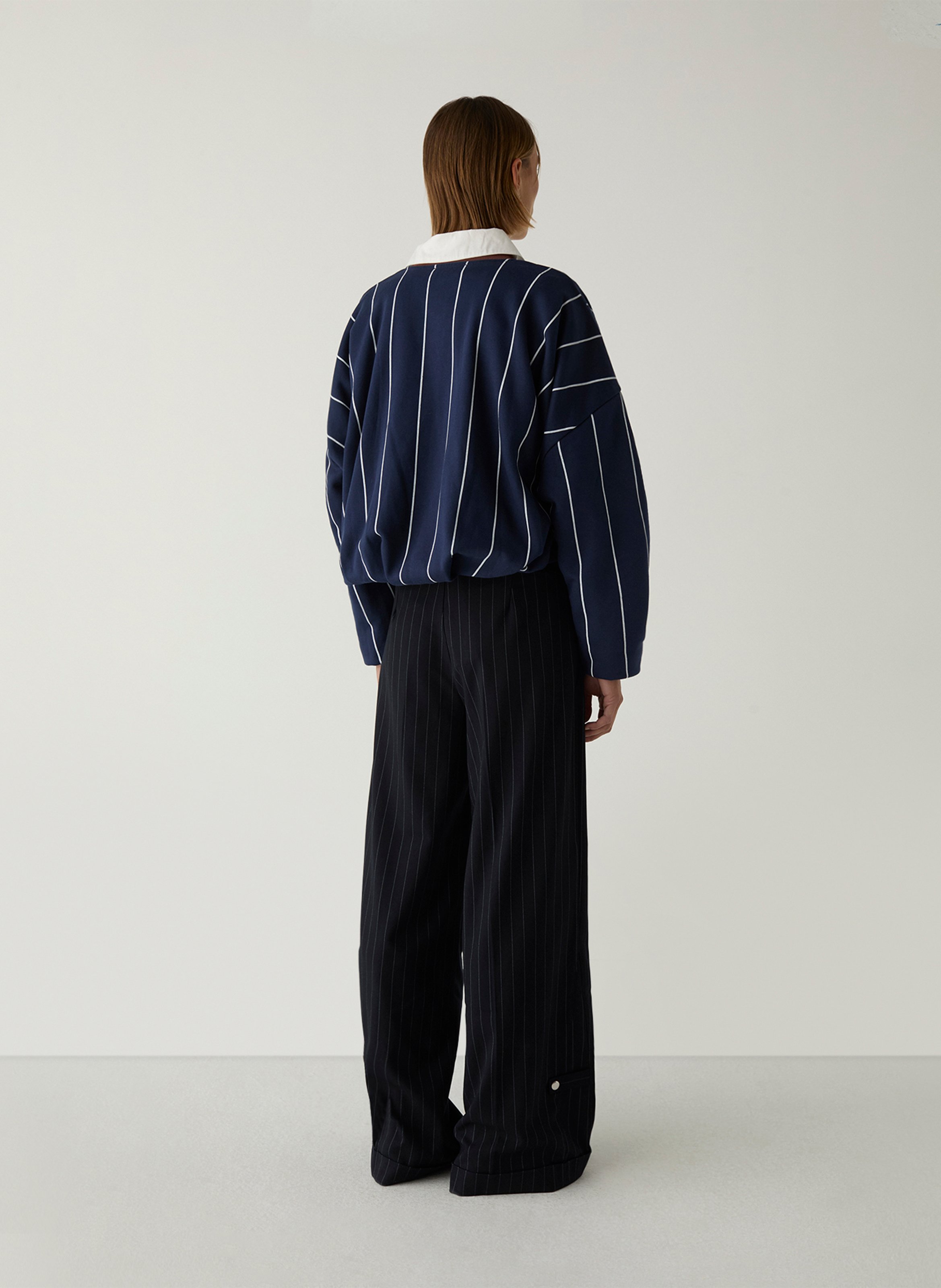 Oversize cotton-blend round-neck striped sweater LAAGAM Blue