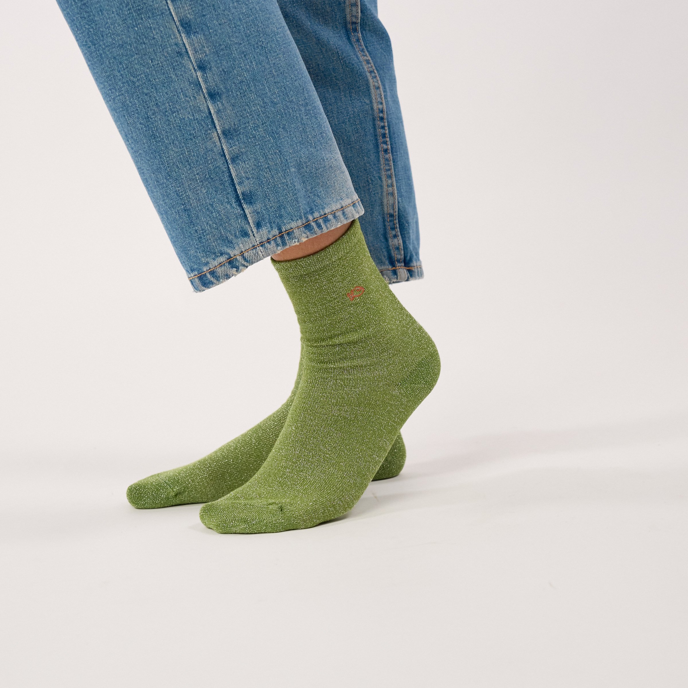 Solid Combed Cotton Glittery Socks | Green BILLYBELT Women