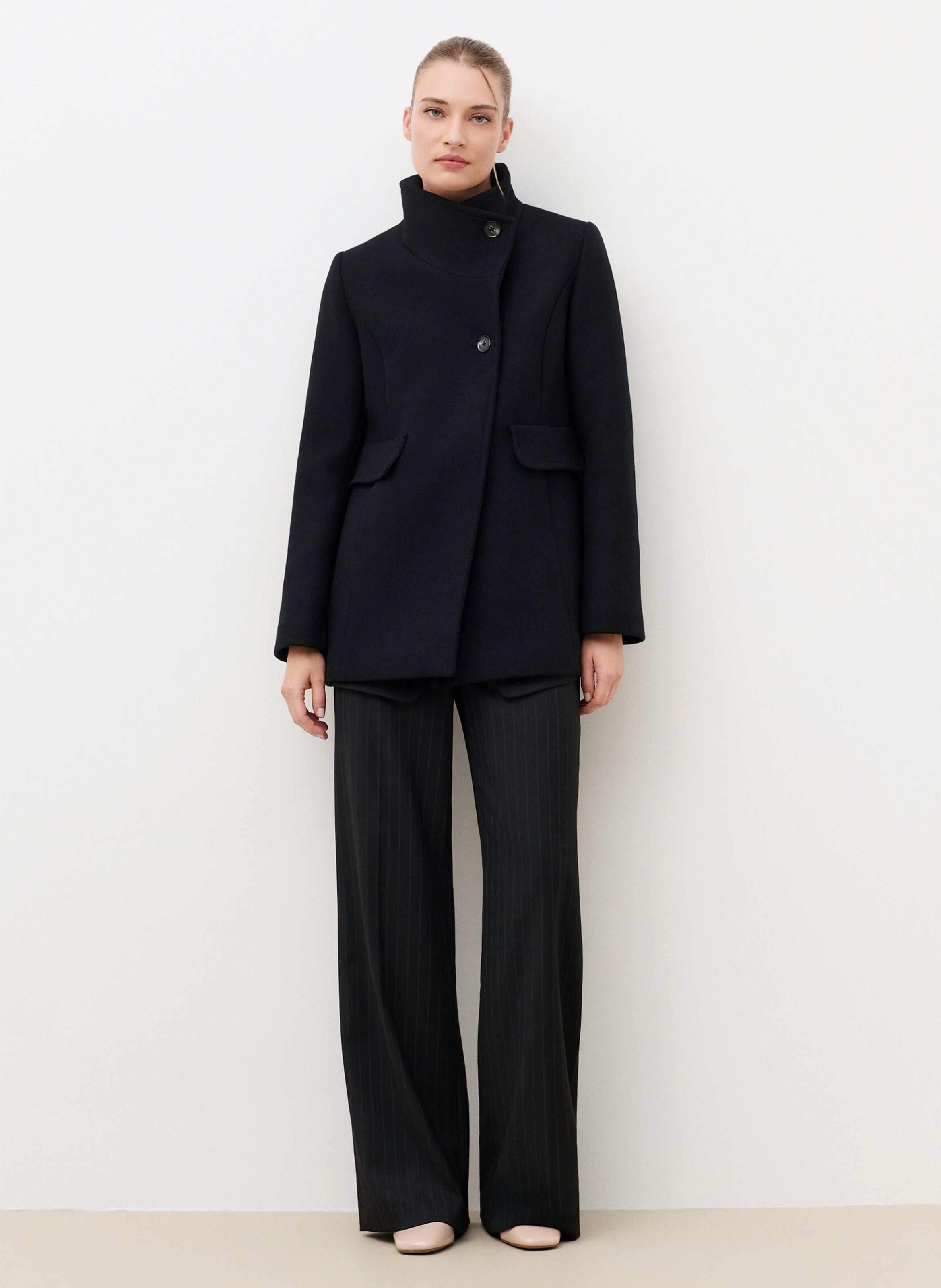 Straight coat in recycled wool blend CAROLL Black