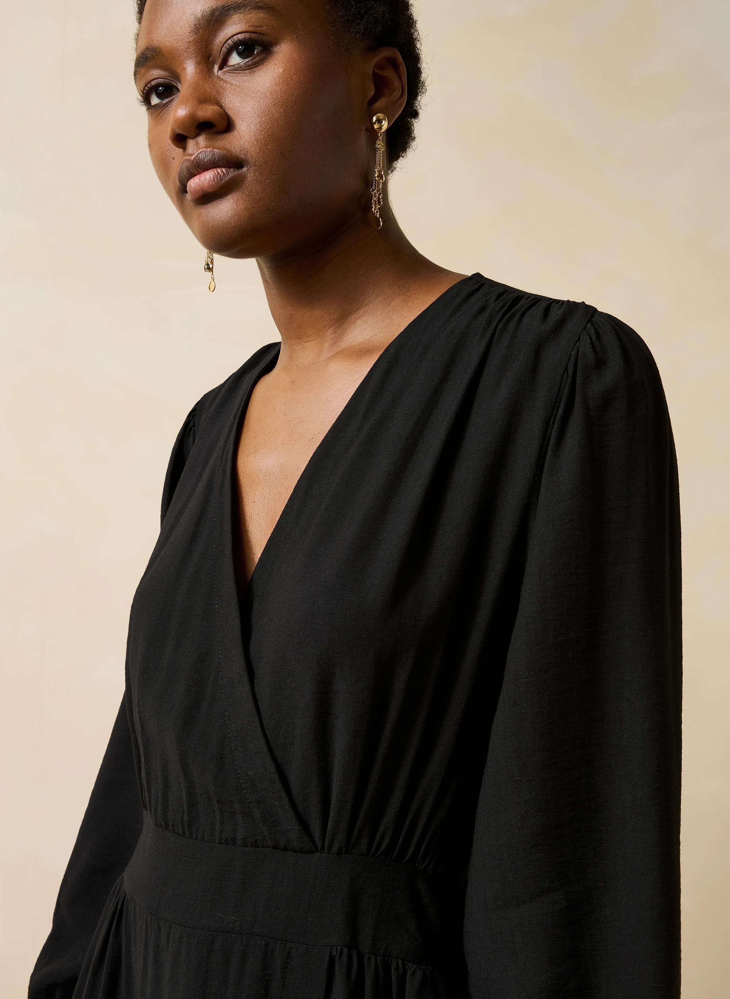 Long V-neck dress LA FEE MARABOUTEE Black
