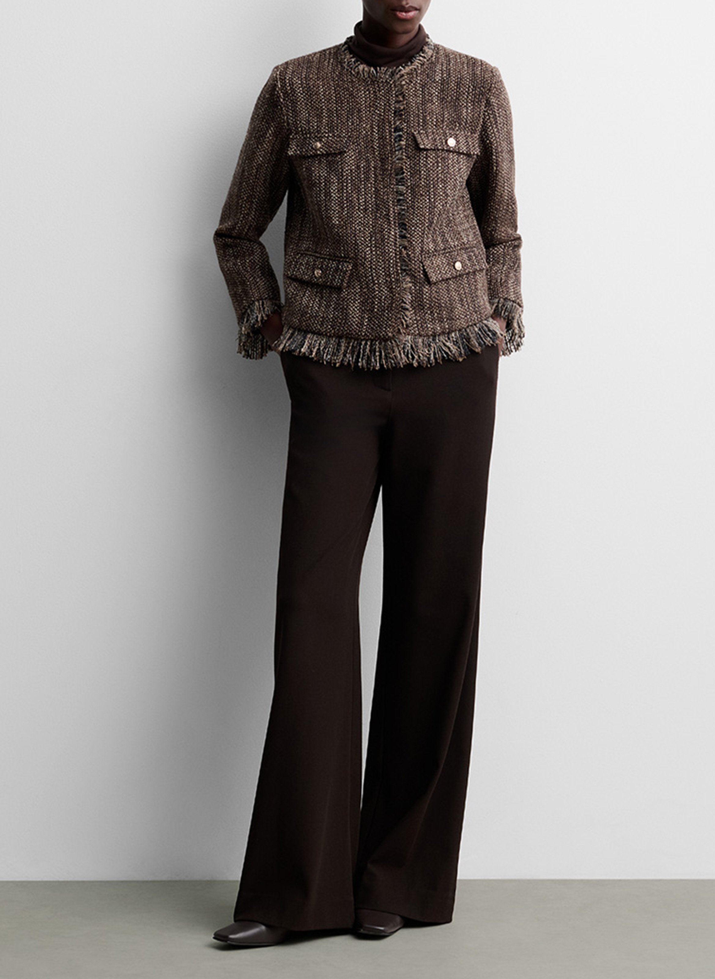Straight round-neck tweed jacket SIMORRA Brown