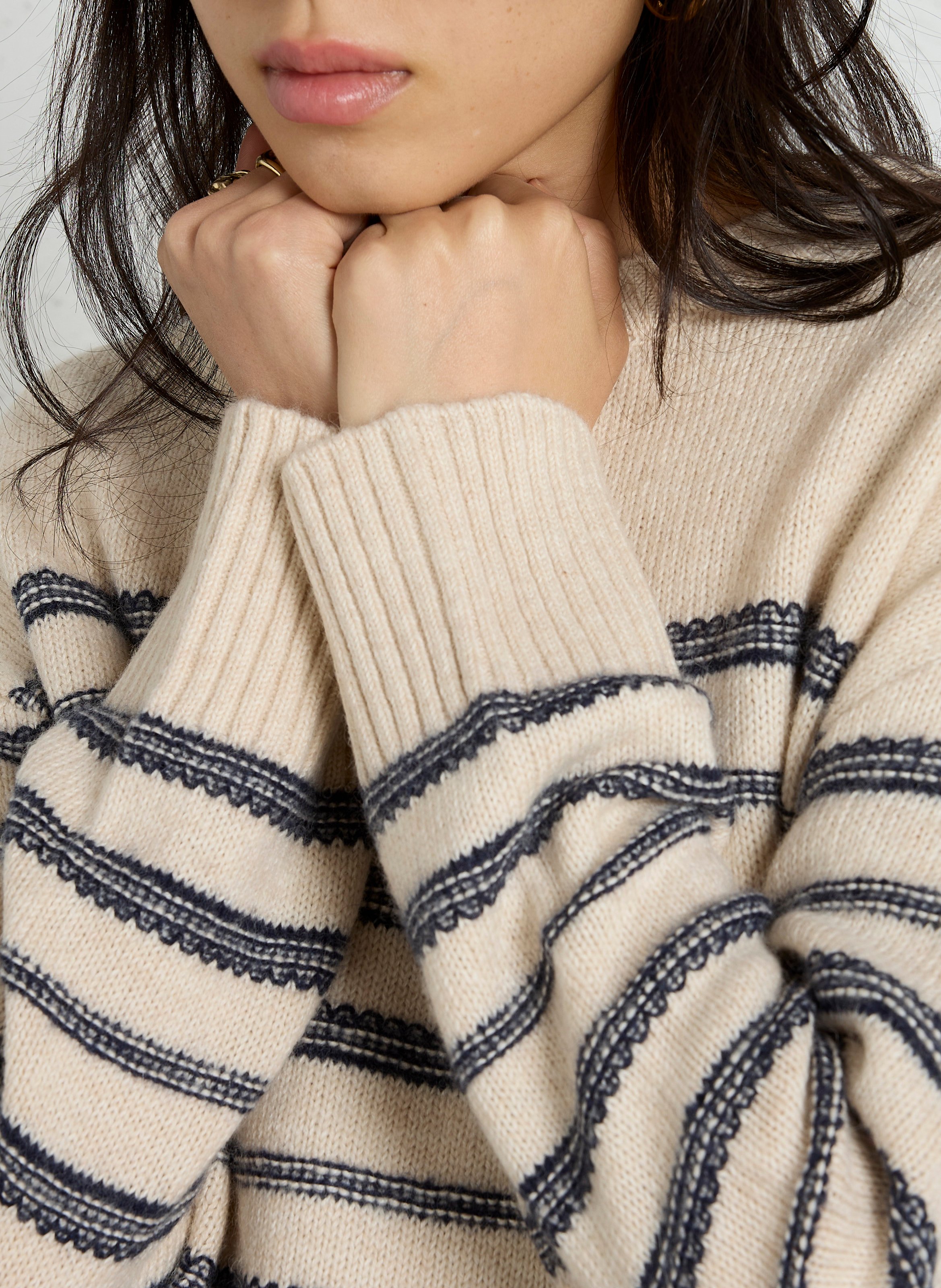 Pull col rond en coton mélangé SUD EXPRESS Beige