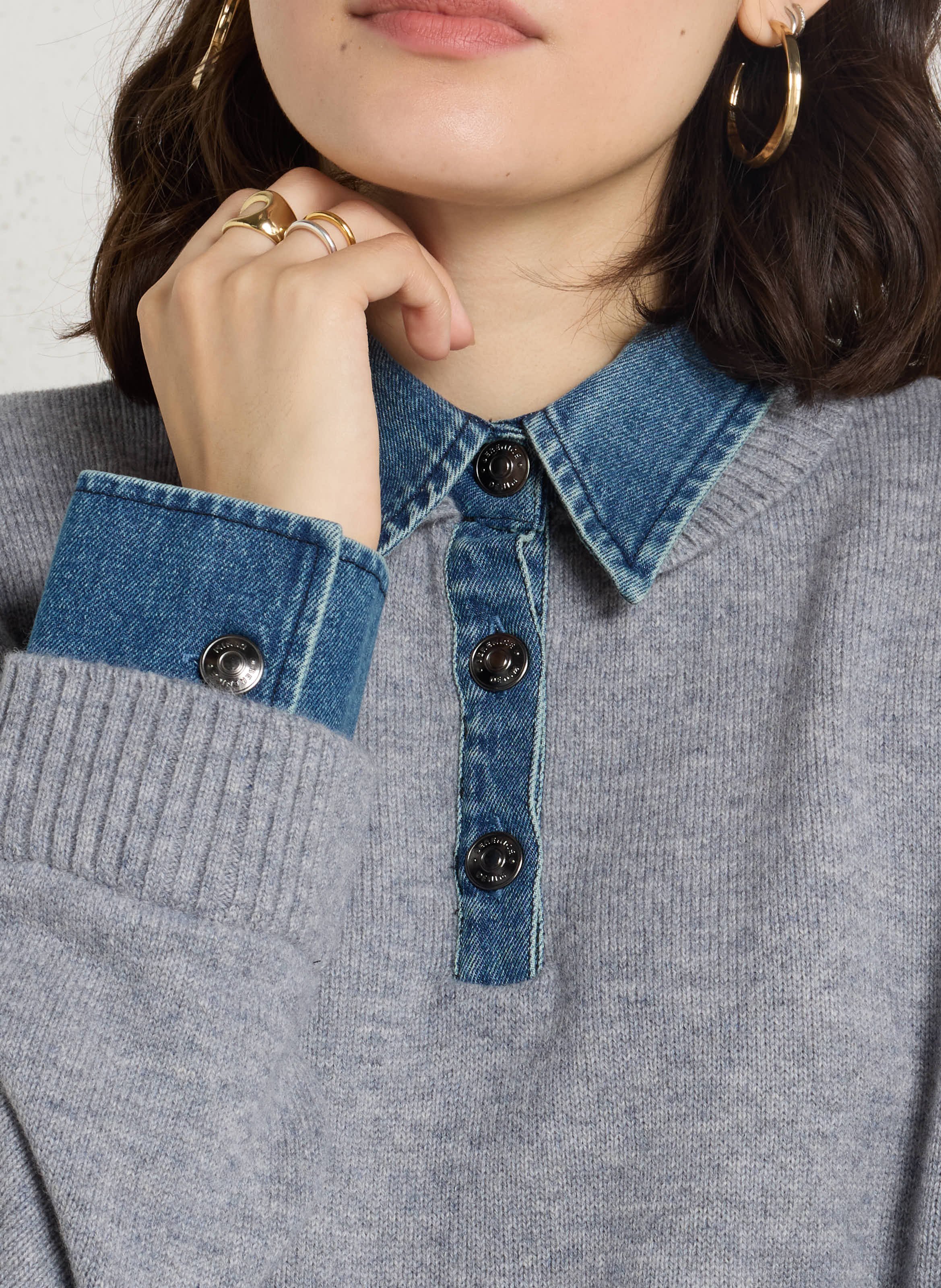 Pull droit col classique en laine BERENICE Gris