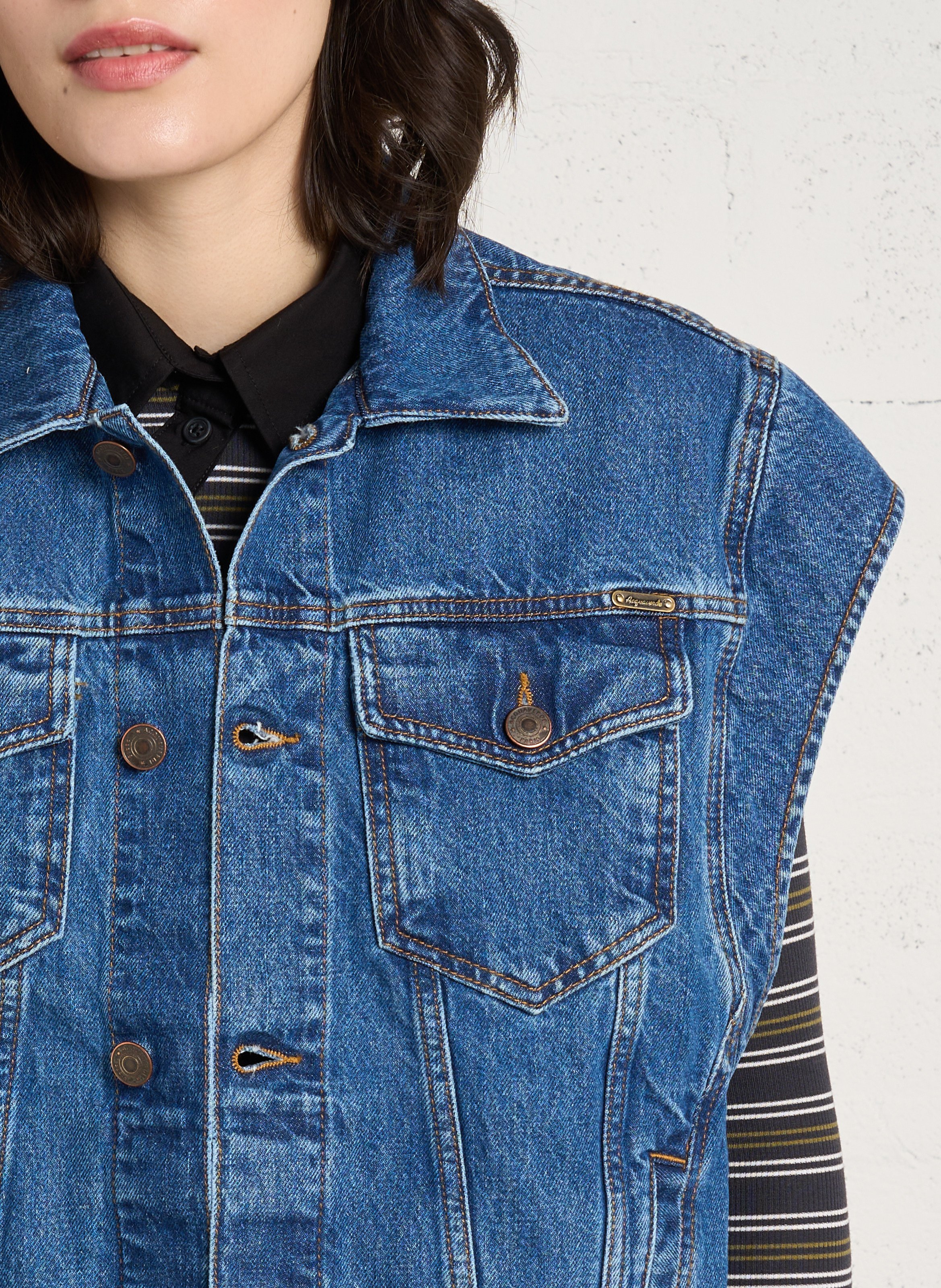 Straight sleeveless jacket in cotton-blend denim ACQUAVERDE Blue