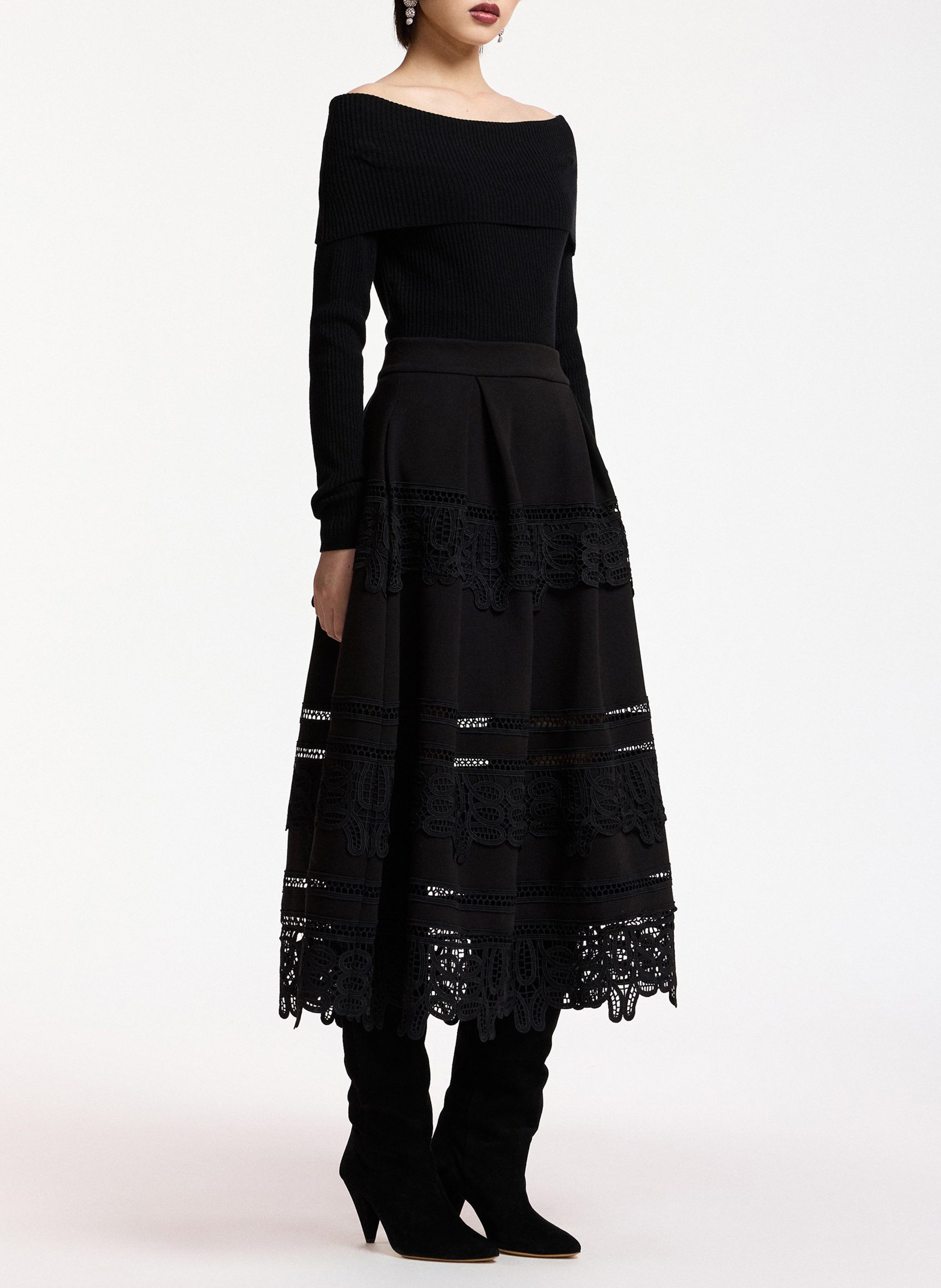Jupe midi évasée à dentelle ESSENTIEL ANTWERP Noir