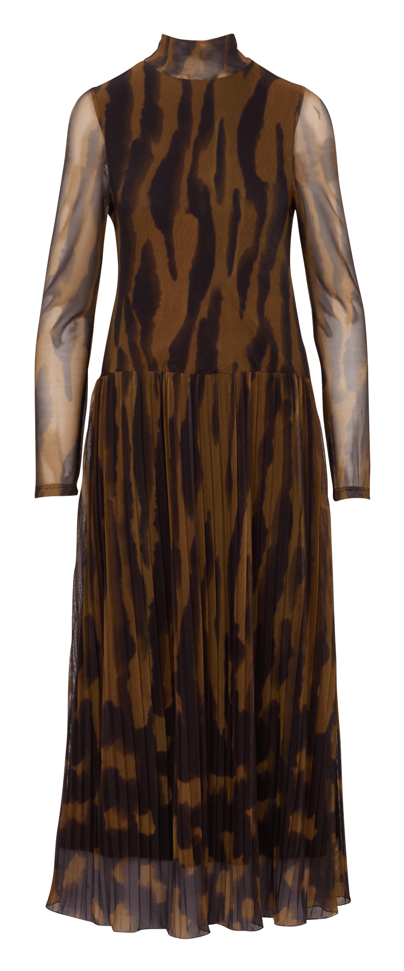 Pleated high-neck printed dress LA FEE MARABOUTEE Brown