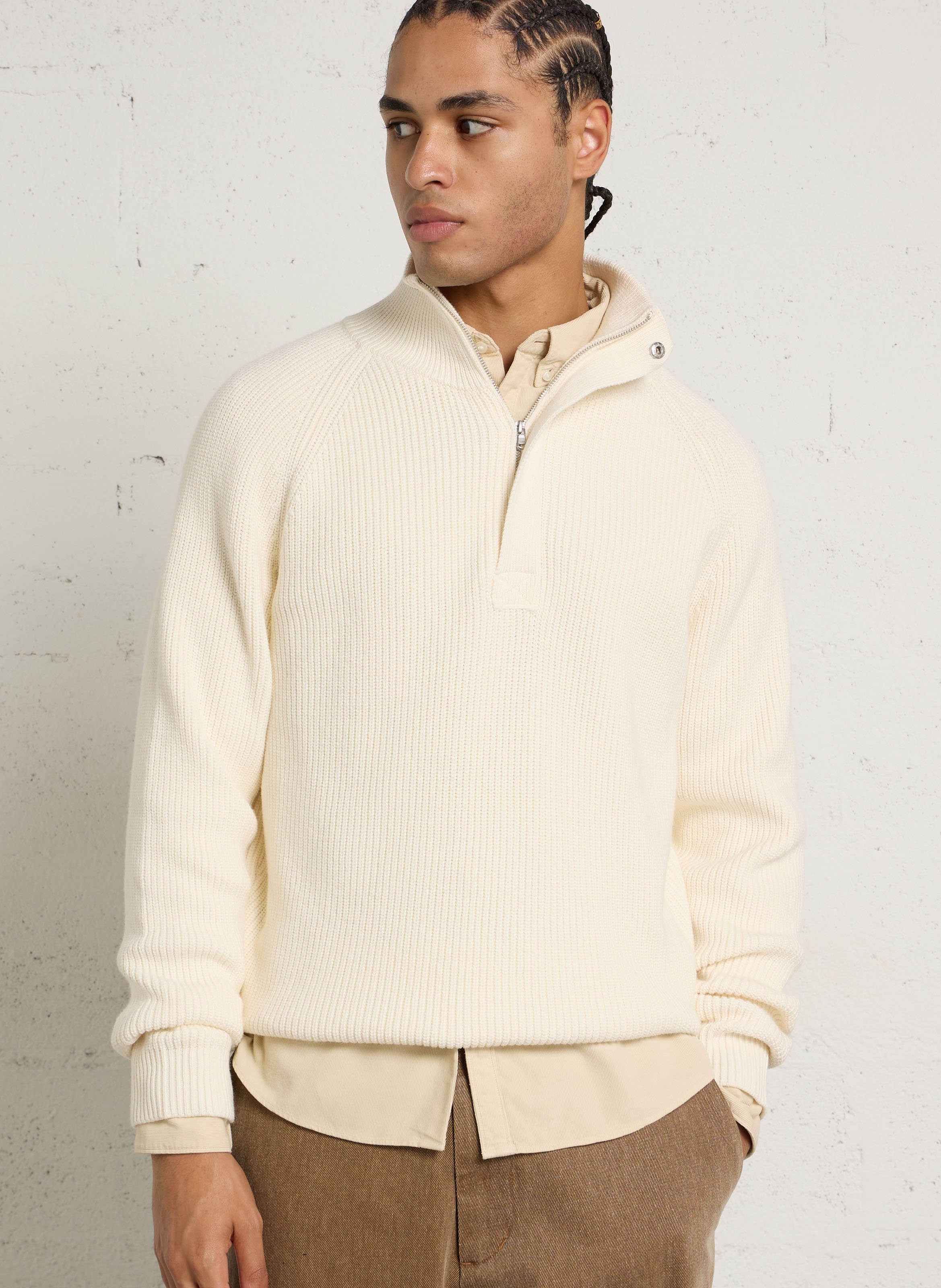 Pull droit côtelé en laine et coton  IKKS Blanc