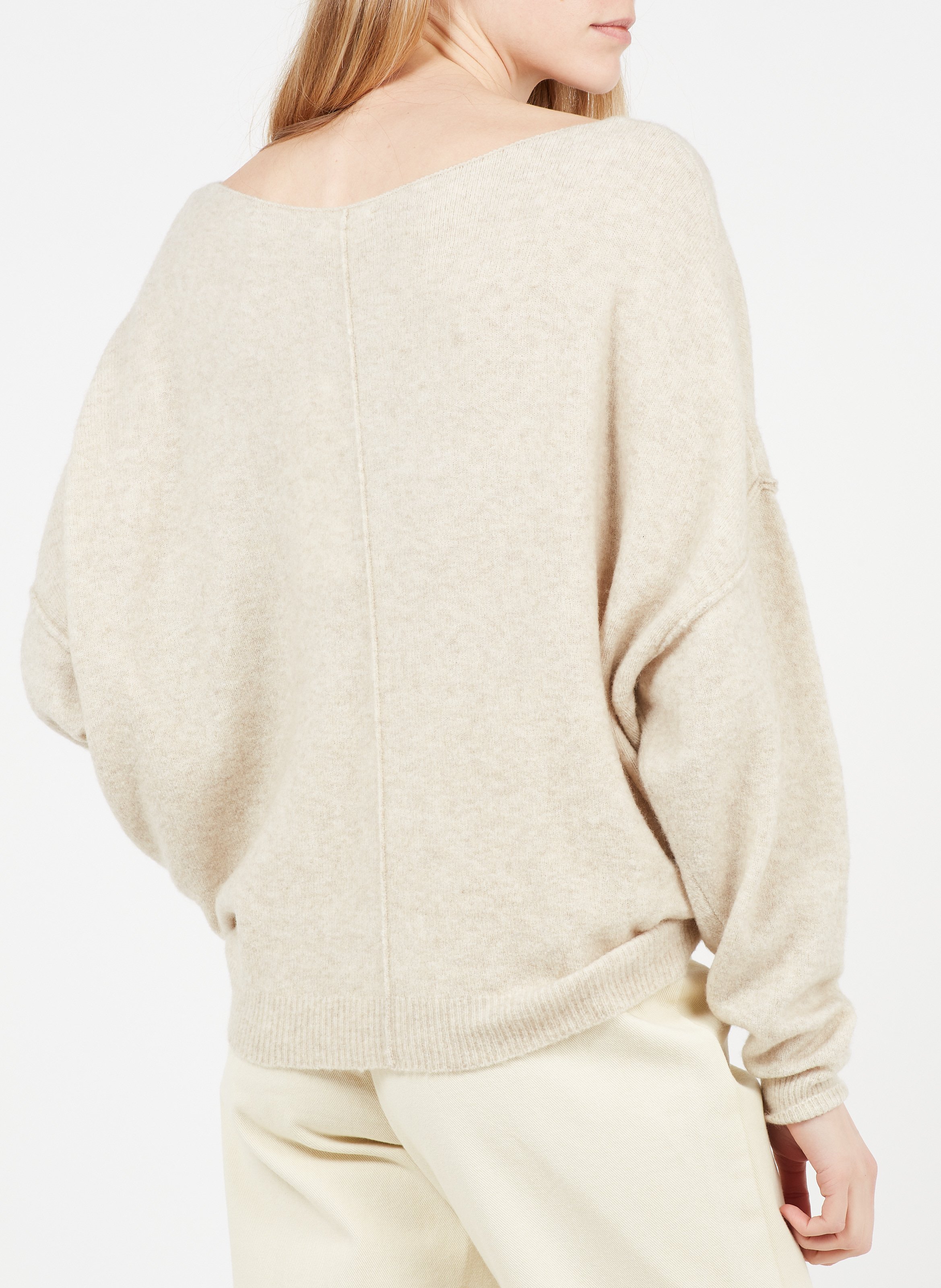 Wollmix-Pullover mit U-Boot-Ausschnitt Beige