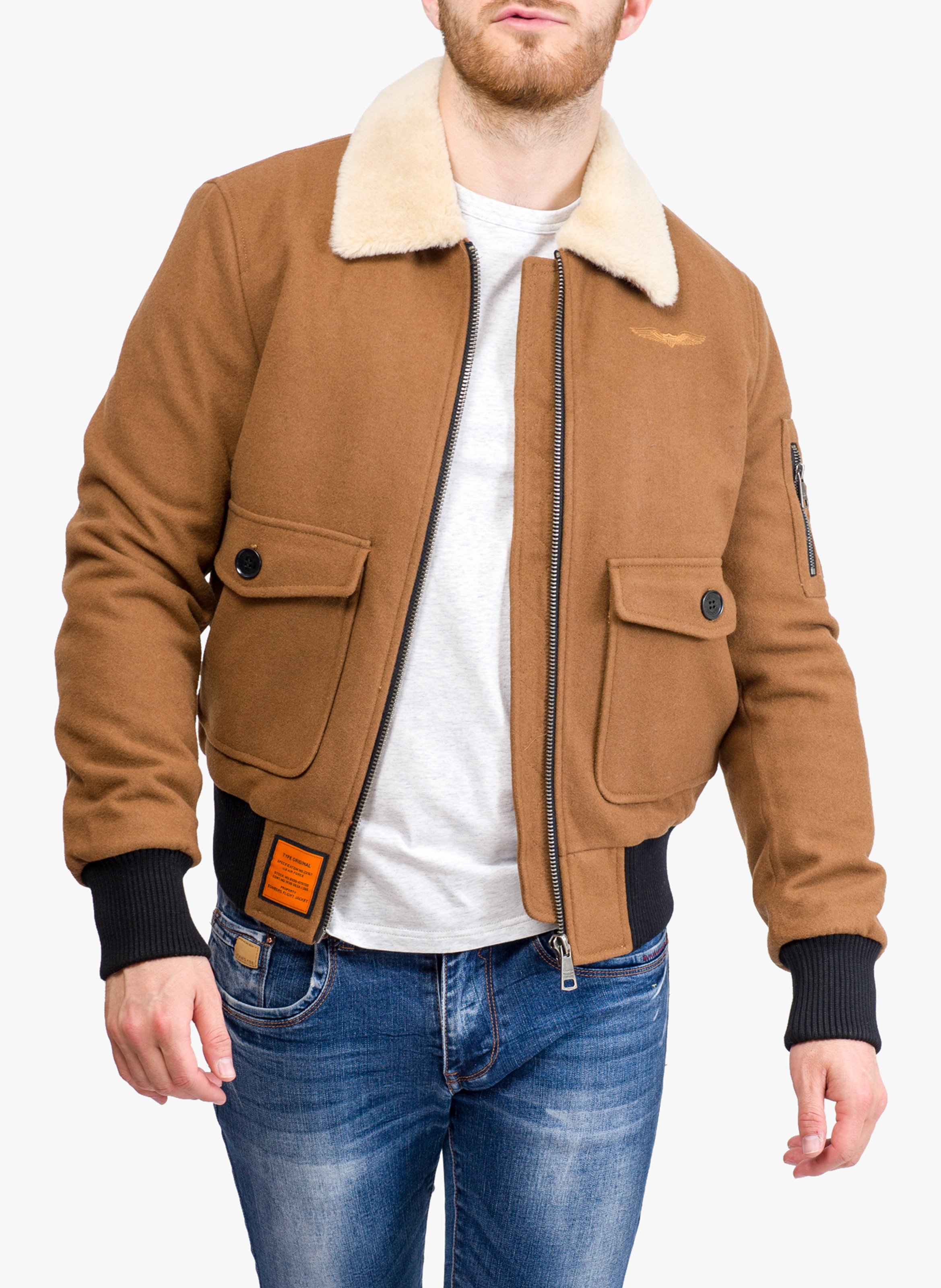 Blouson col classique droit en laine mélangée BOMBERS ORIGINAL Marron