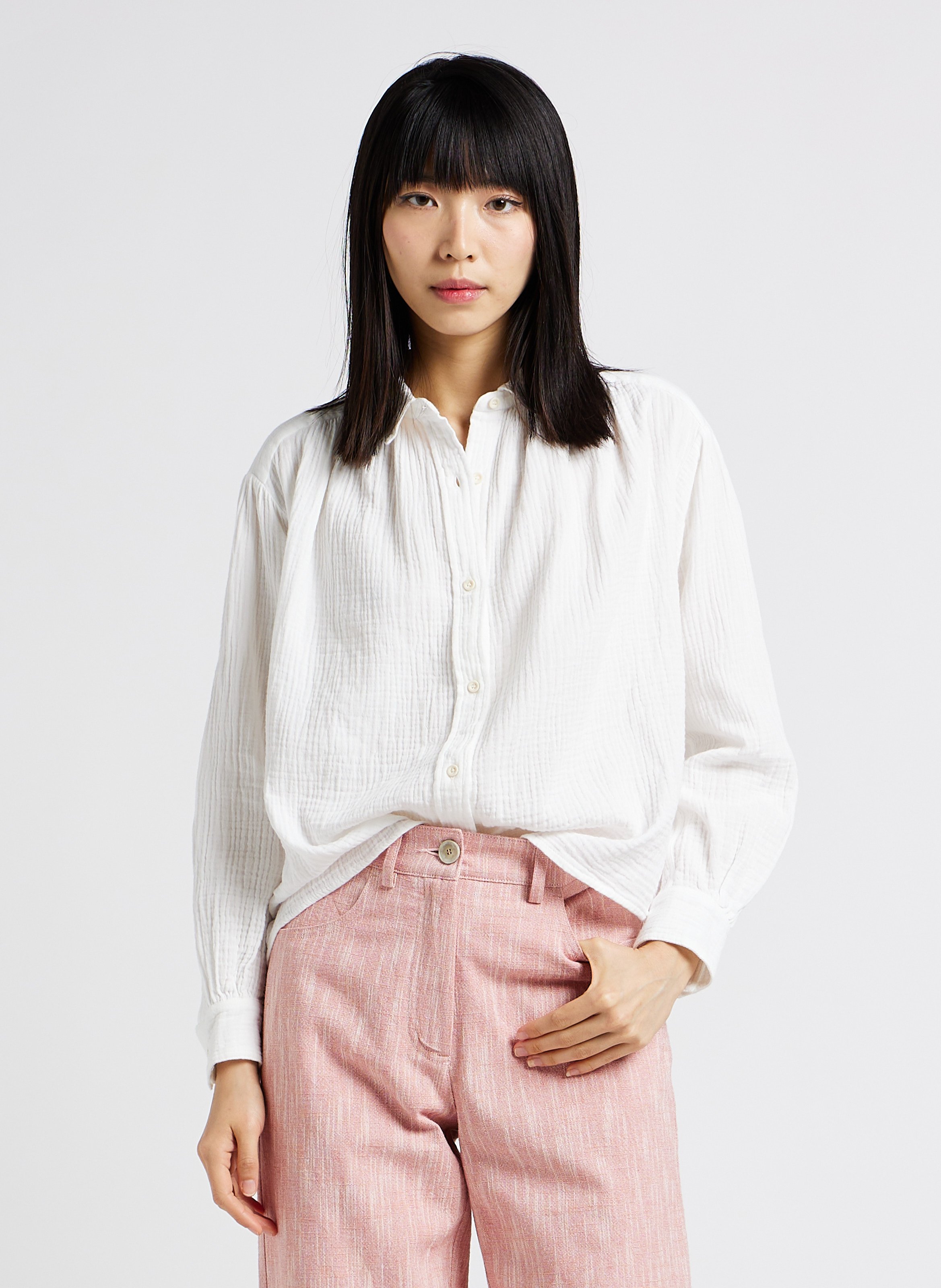 Cotton Gauze Shirt With Classic Collar White Masscob Women Place