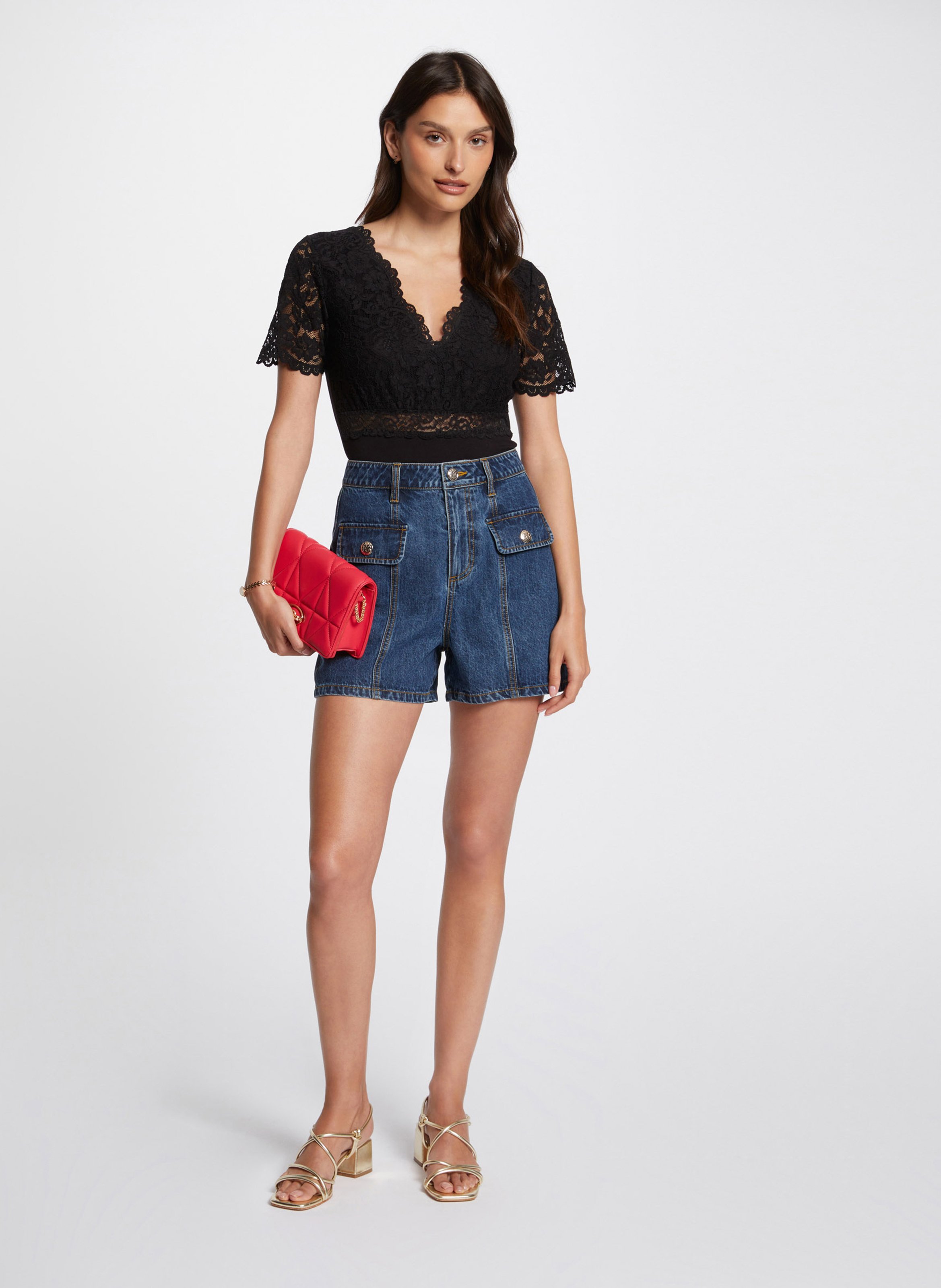 Short-sleeved lace bodysuit MORGAN Black