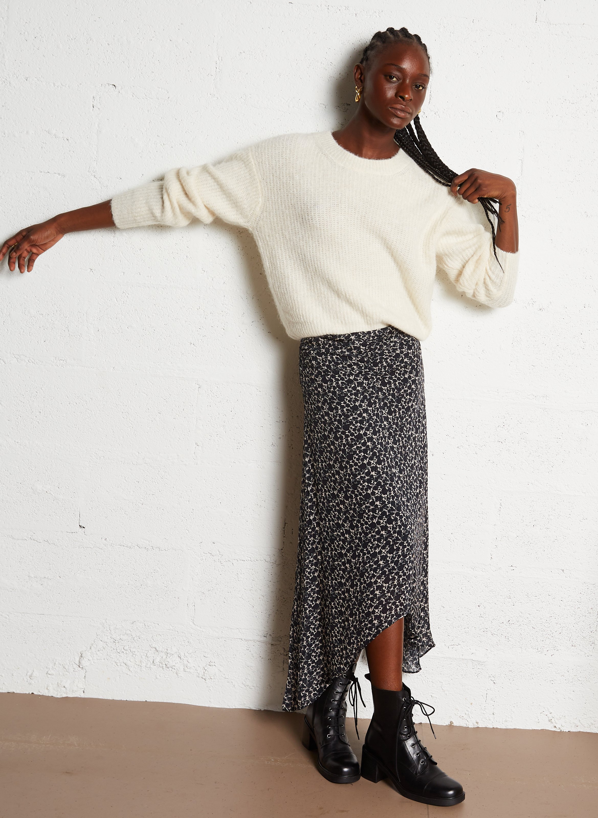 Pull droit à maille duveteuse en laine mélangée AMERICAN VINTAGE Beige