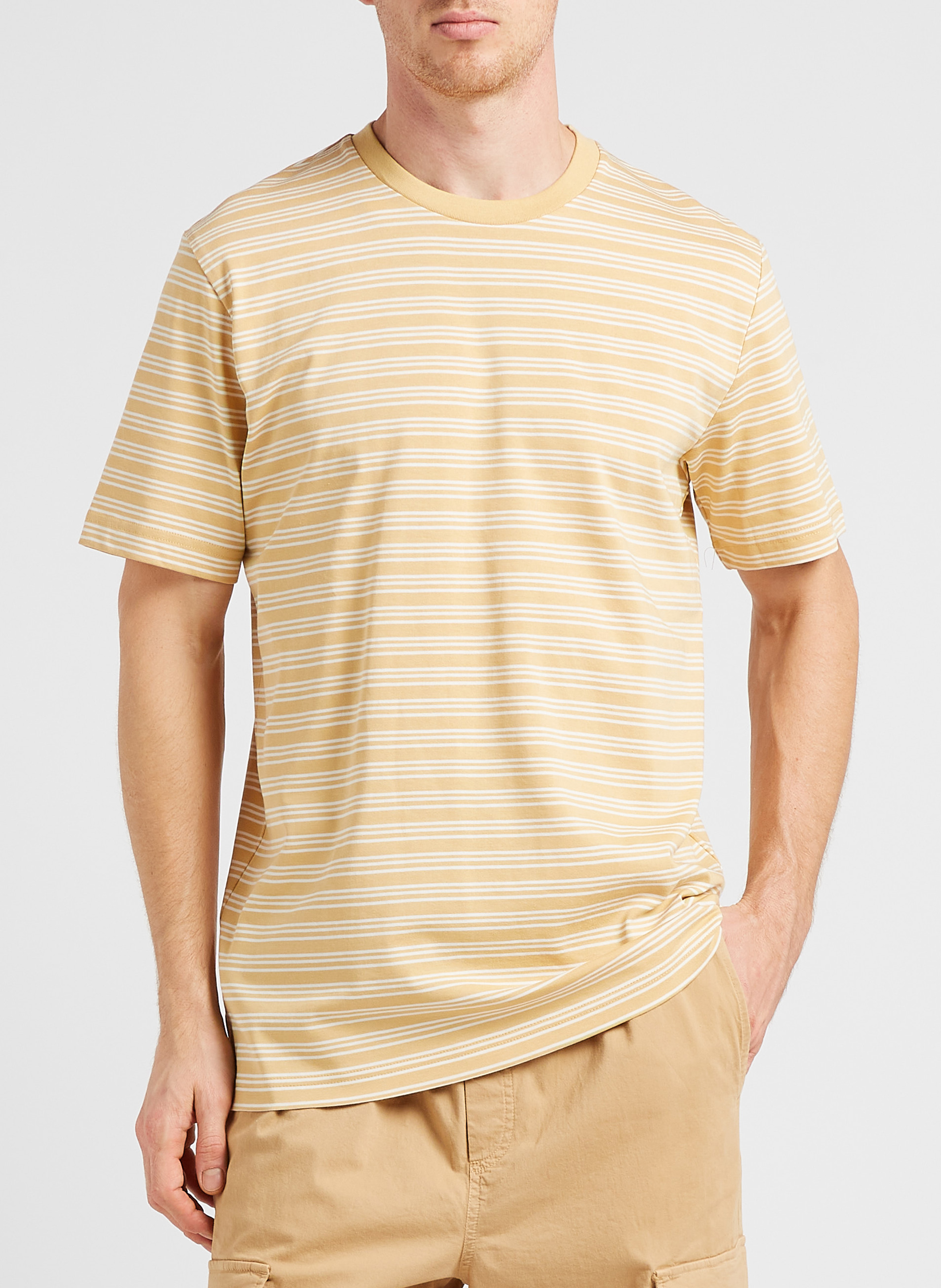 Round-neck striped cotton T-shirt SELECTED Orange