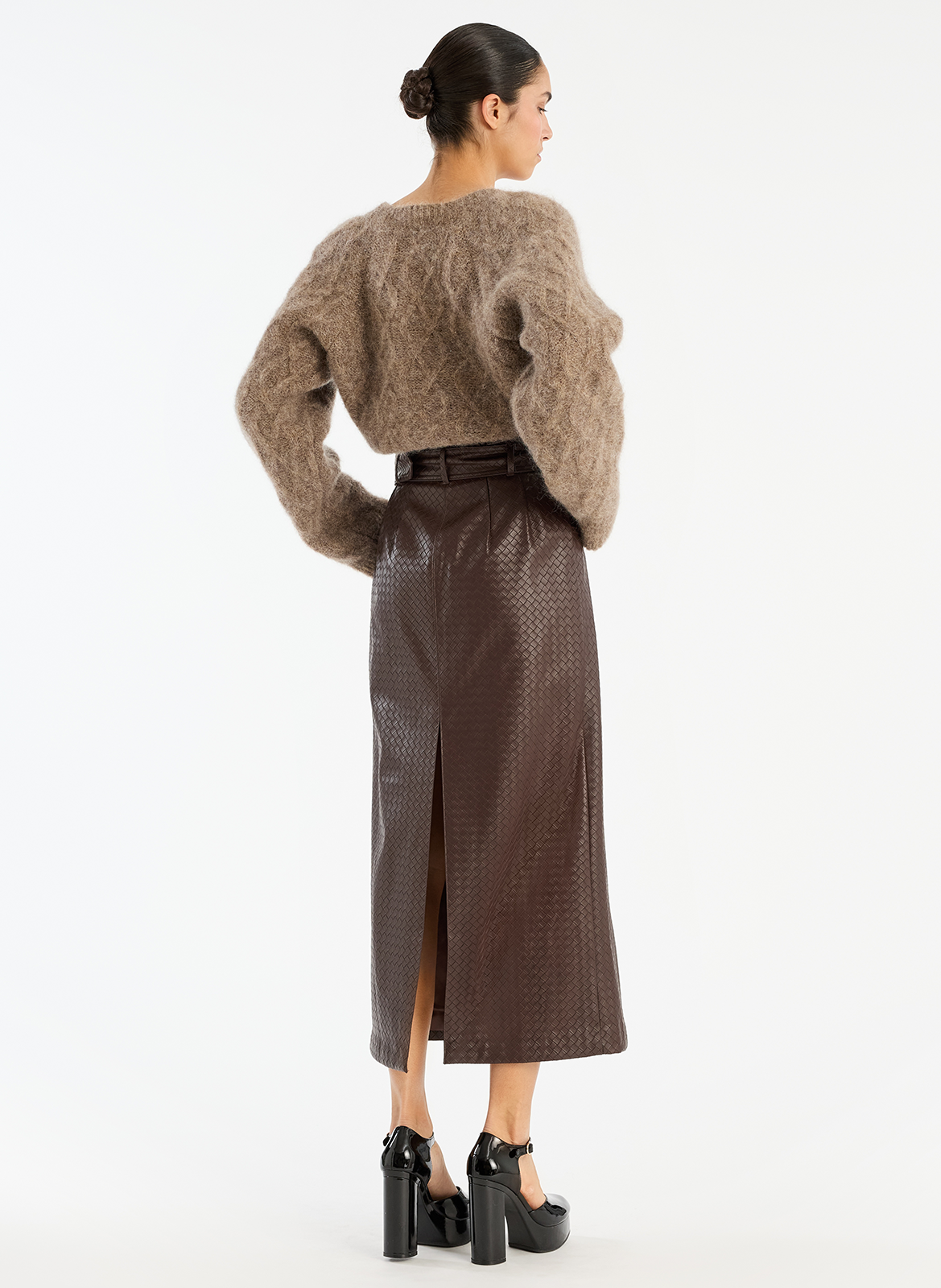 Loose-fit wool-blend cardigan with V-neck ROTATE Brown