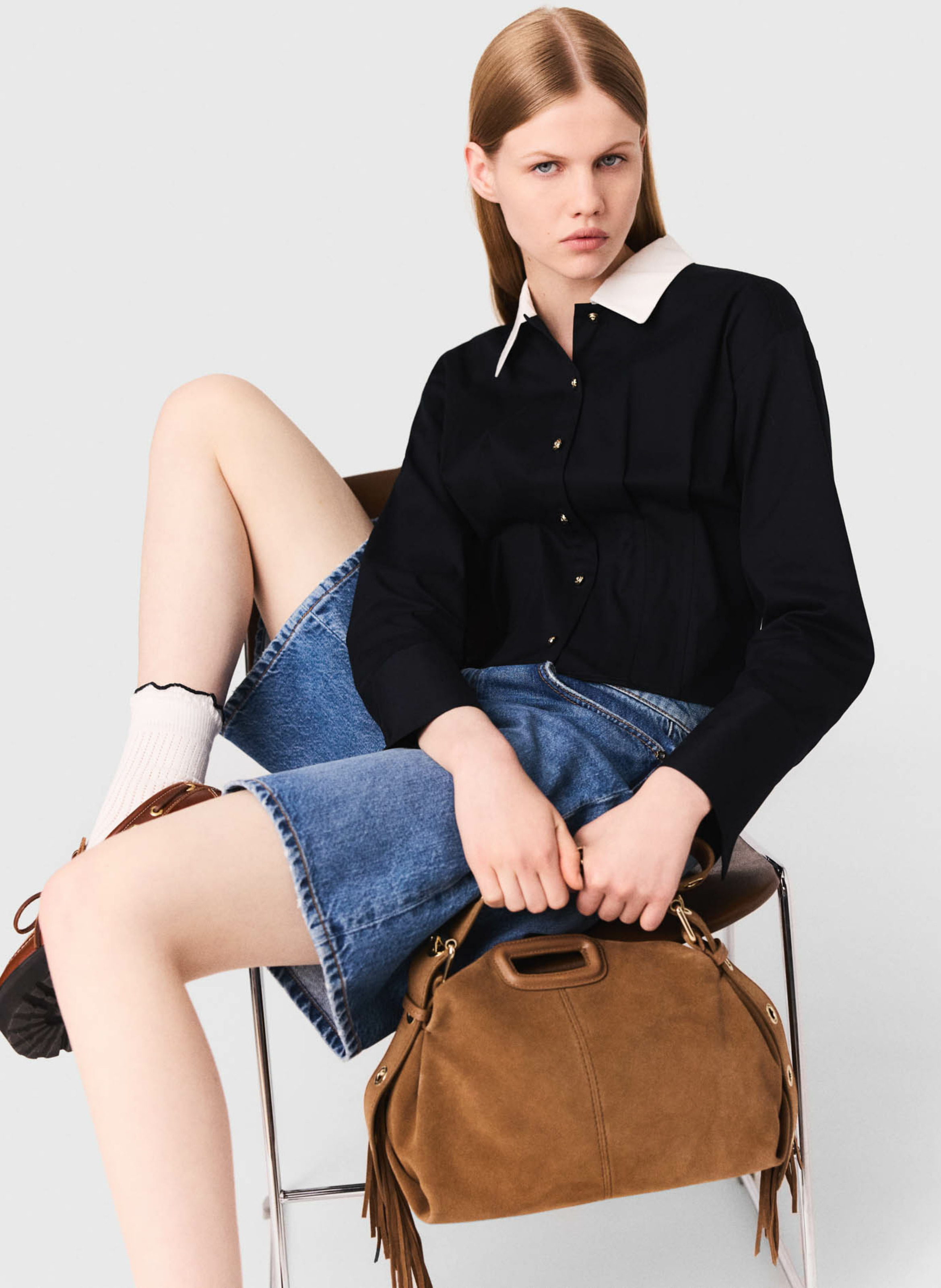 Chemise col classique en coton mélangé MAJE Bleu