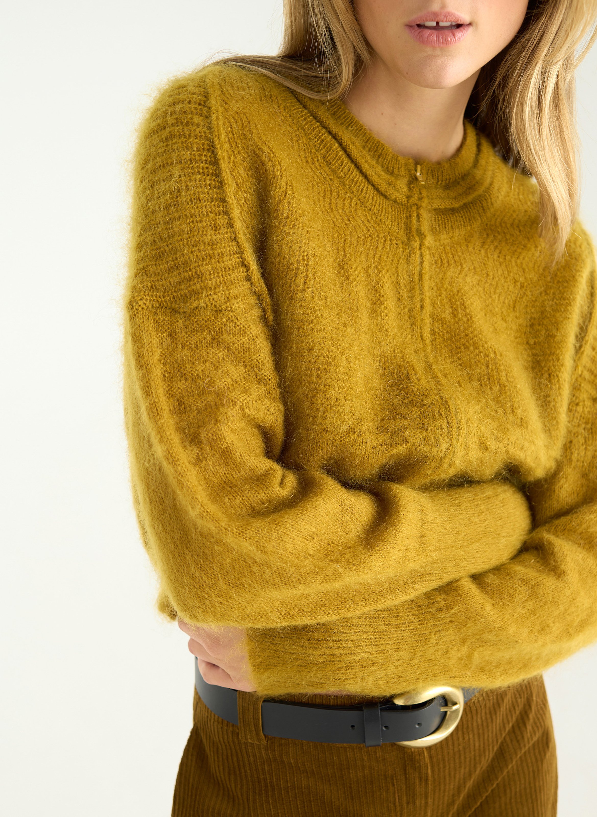 Cardigan oversize col montant en laine mélangée COTELAC Jaune
