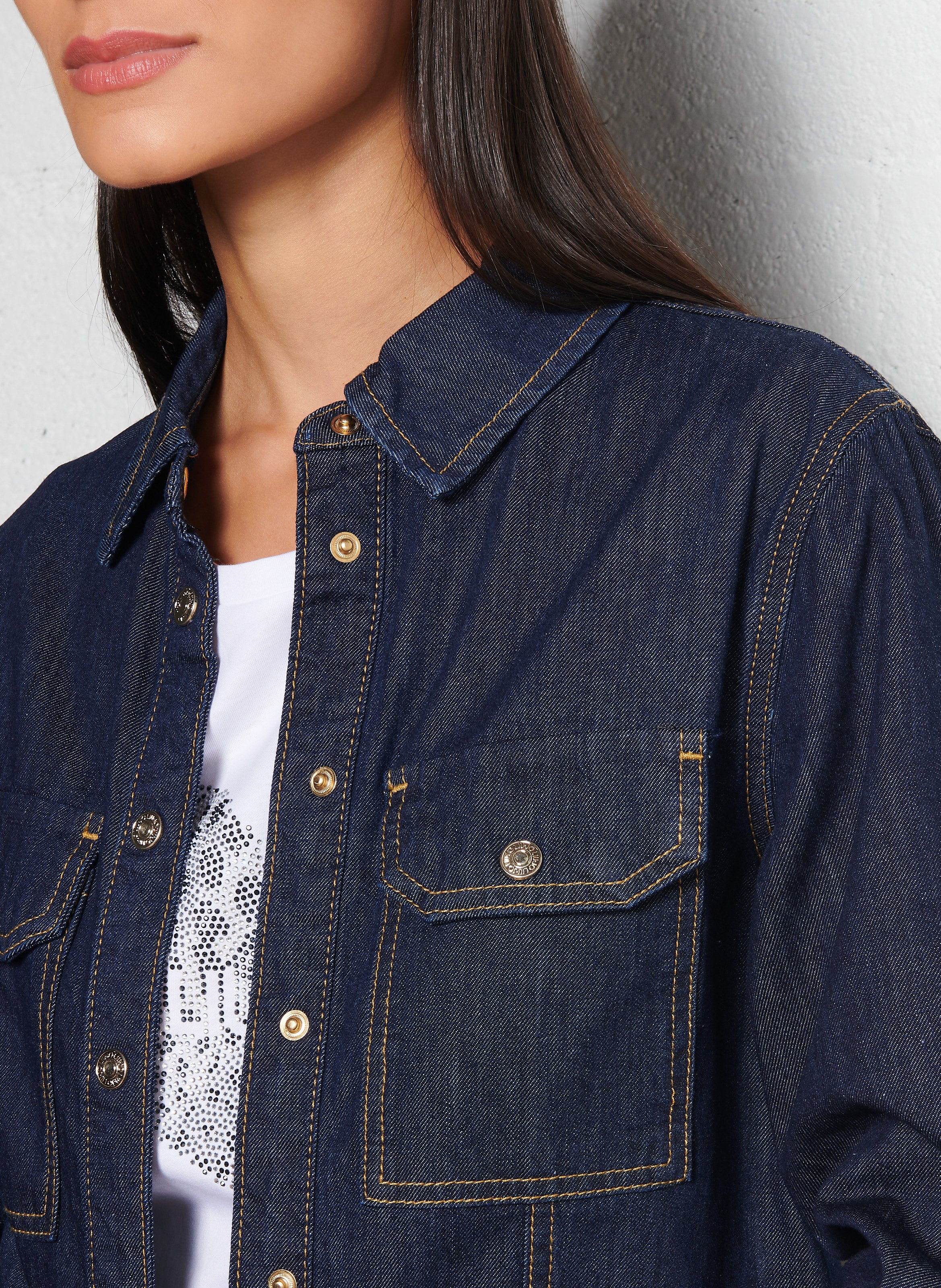 Veste col classique en denim coton LIU JO Bleu