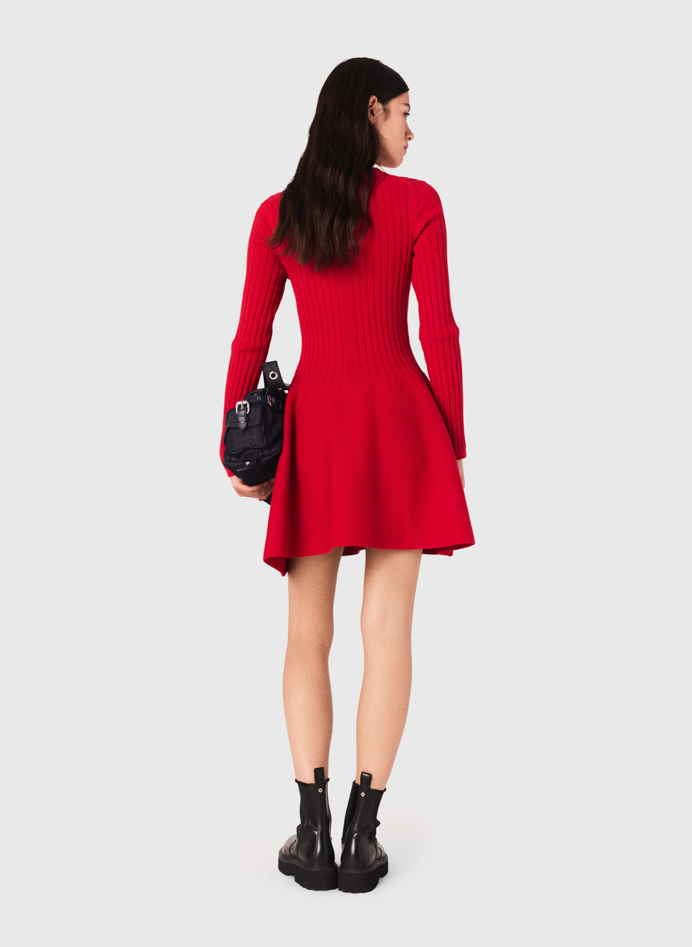 Robe courte boutonnée à col rond  MAJE Rouge