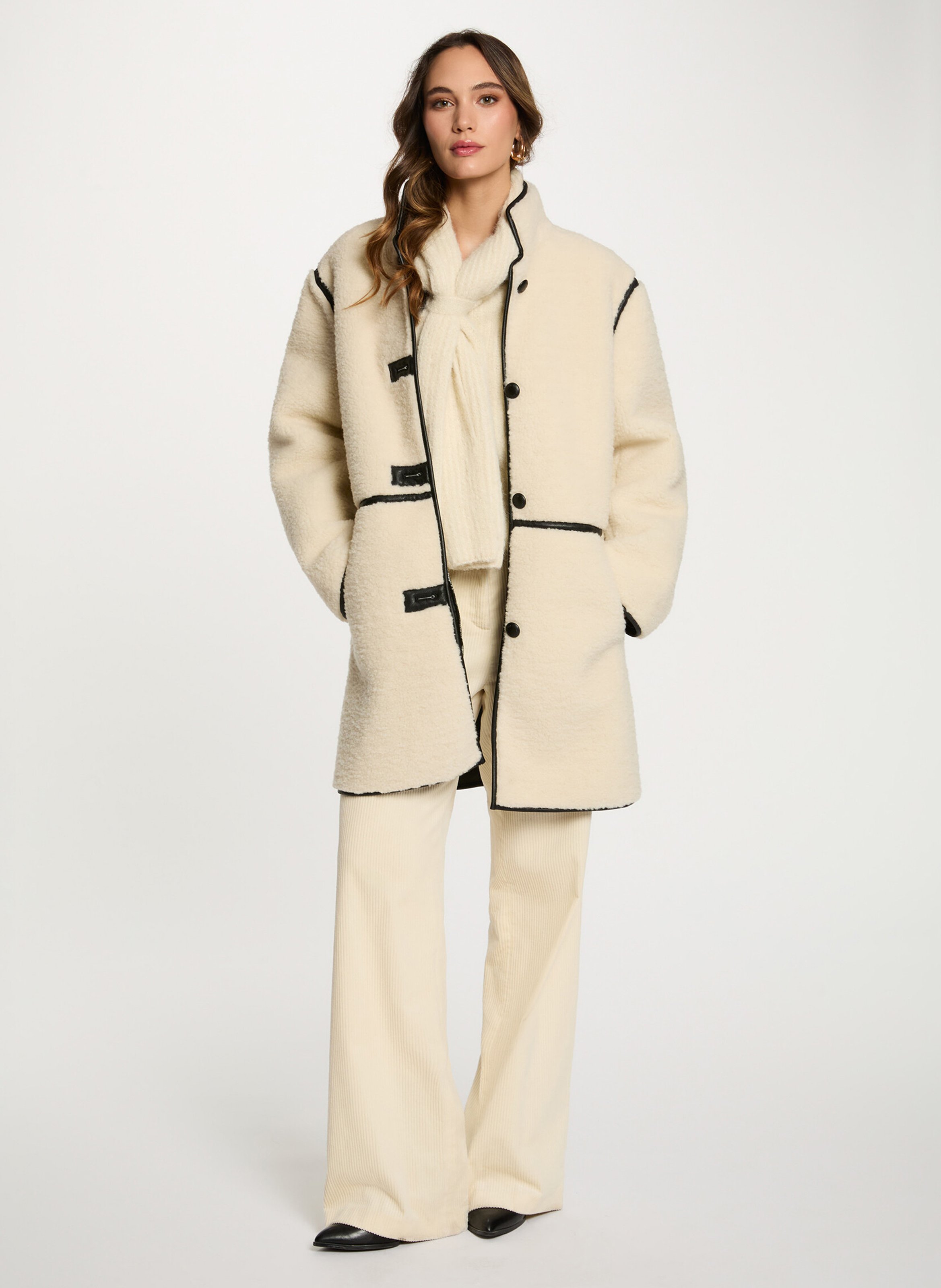 High neck coat with faux fur effect MORGAN Beige