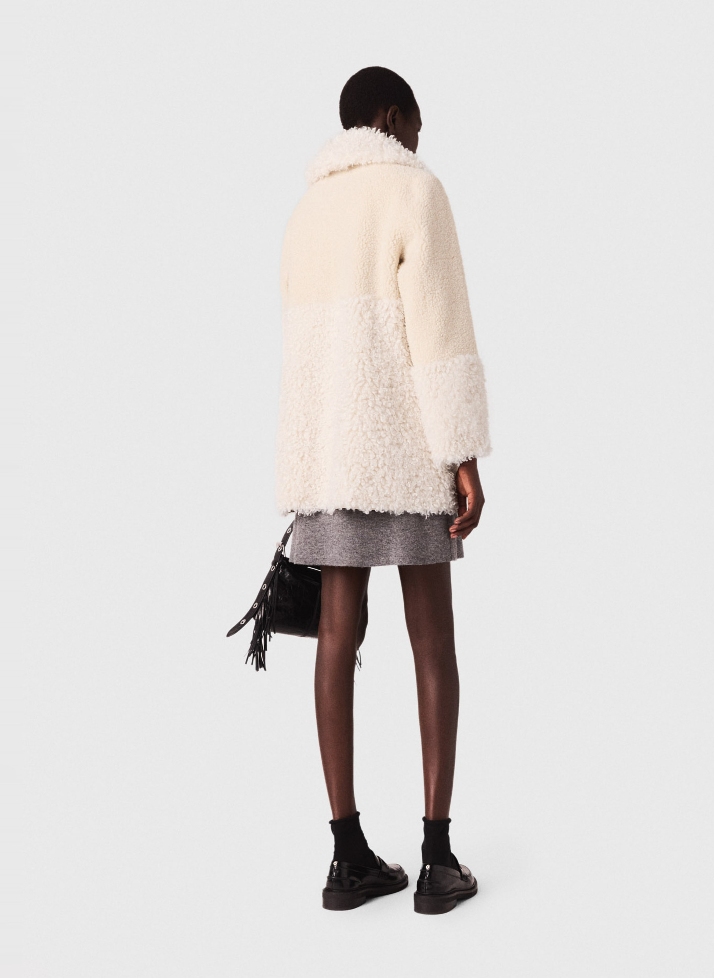 Manteau col large effet fourrure   MAJE Beige