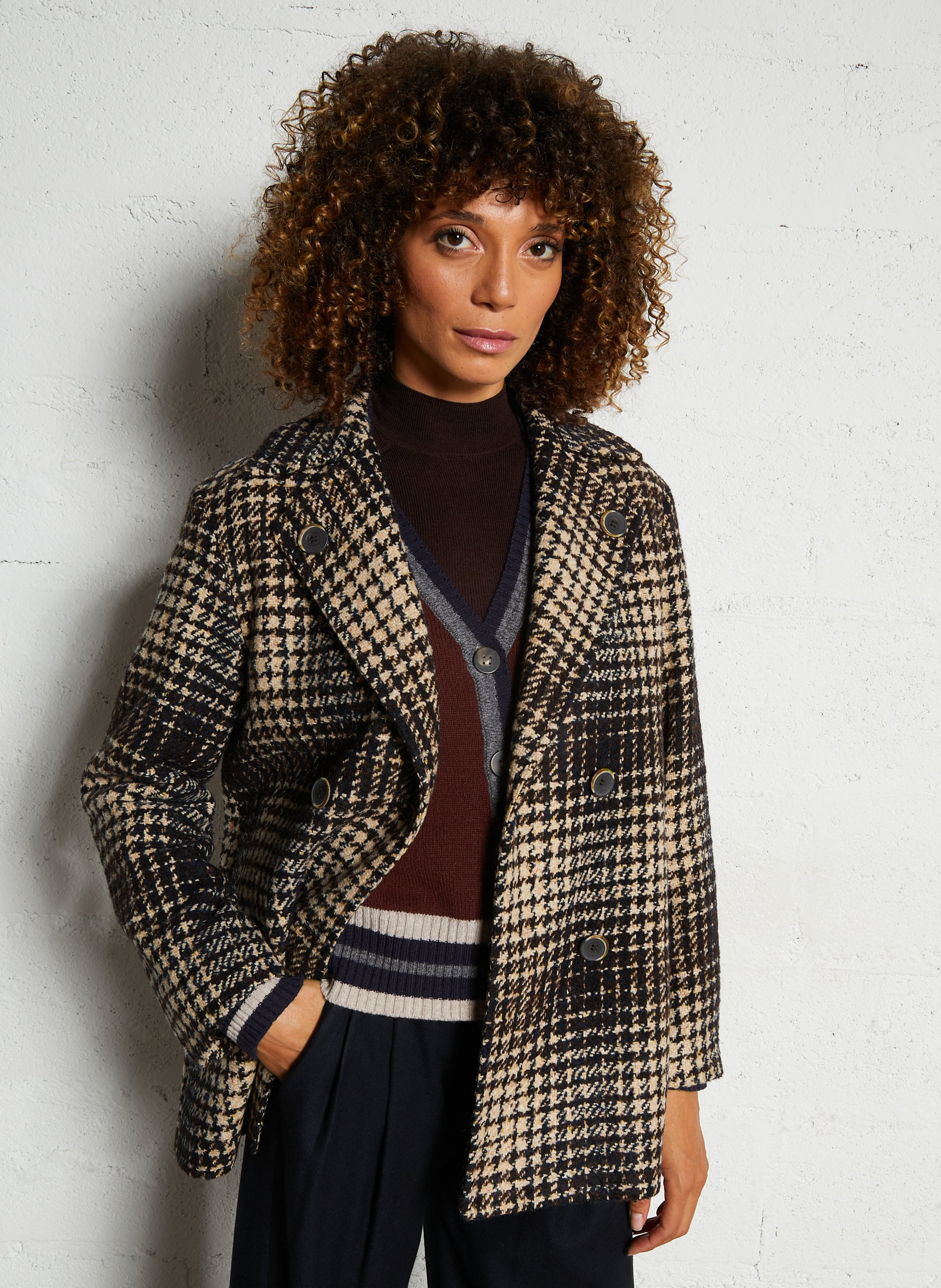 Manteau col tailleur en laine mélangée DIEGA Beige