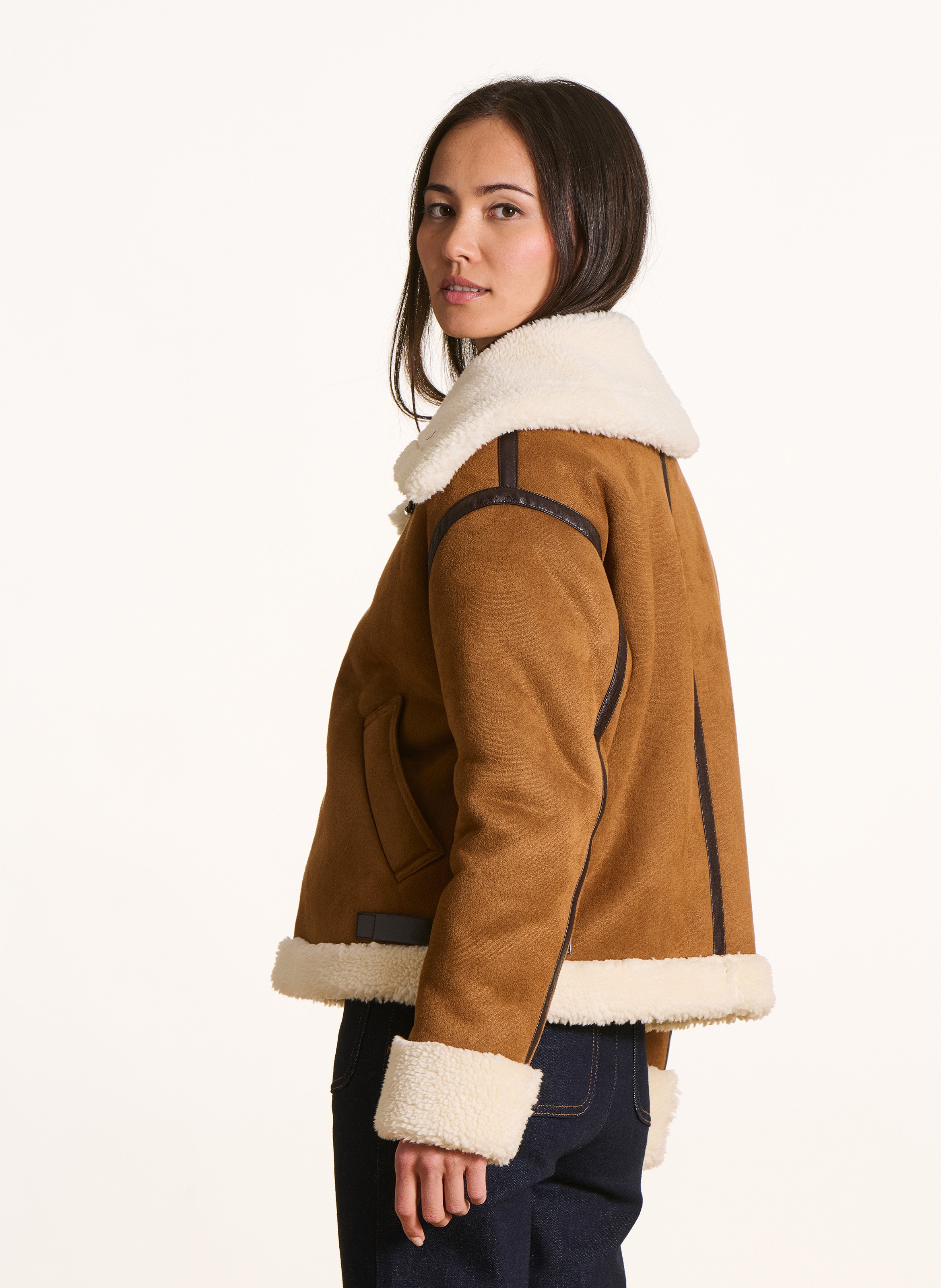 Blouson bombardier effet cuir velours  LA FEE MARABOUTEE Marron