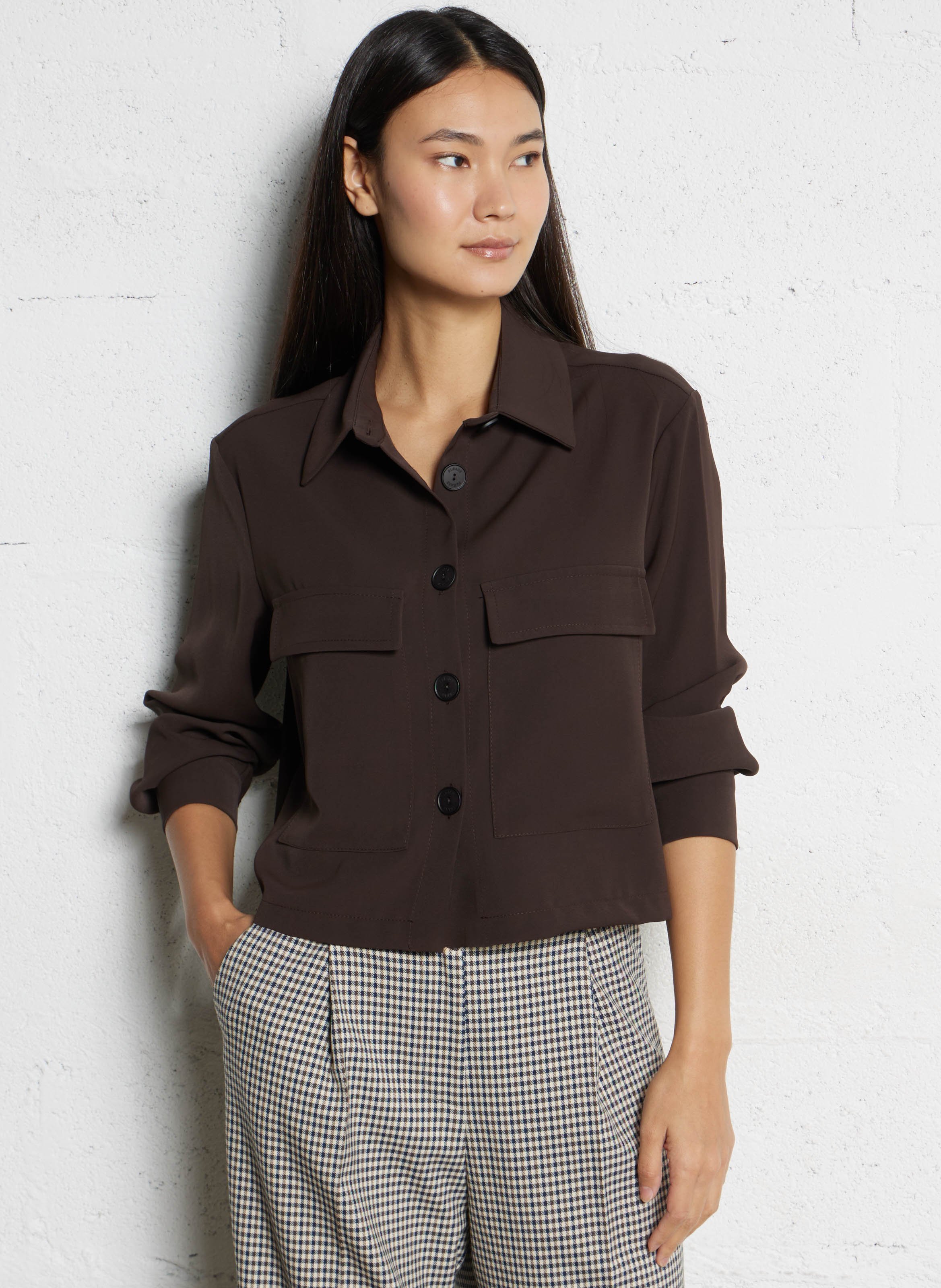 Chemise courte droite col classique PLEASE Marron