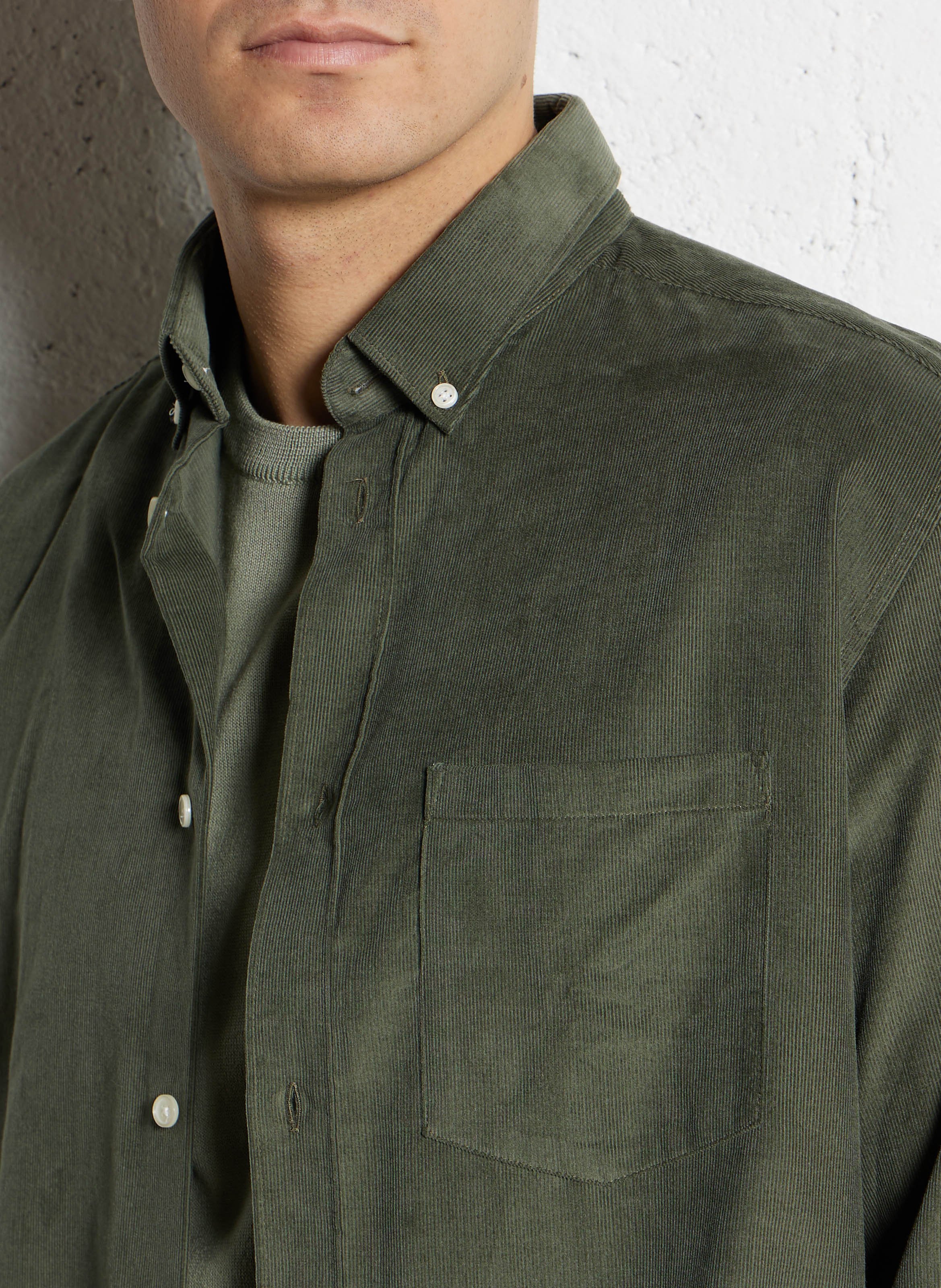 Straight ribbed cotton shirt AU PRINTEMPS PARIS Khaki