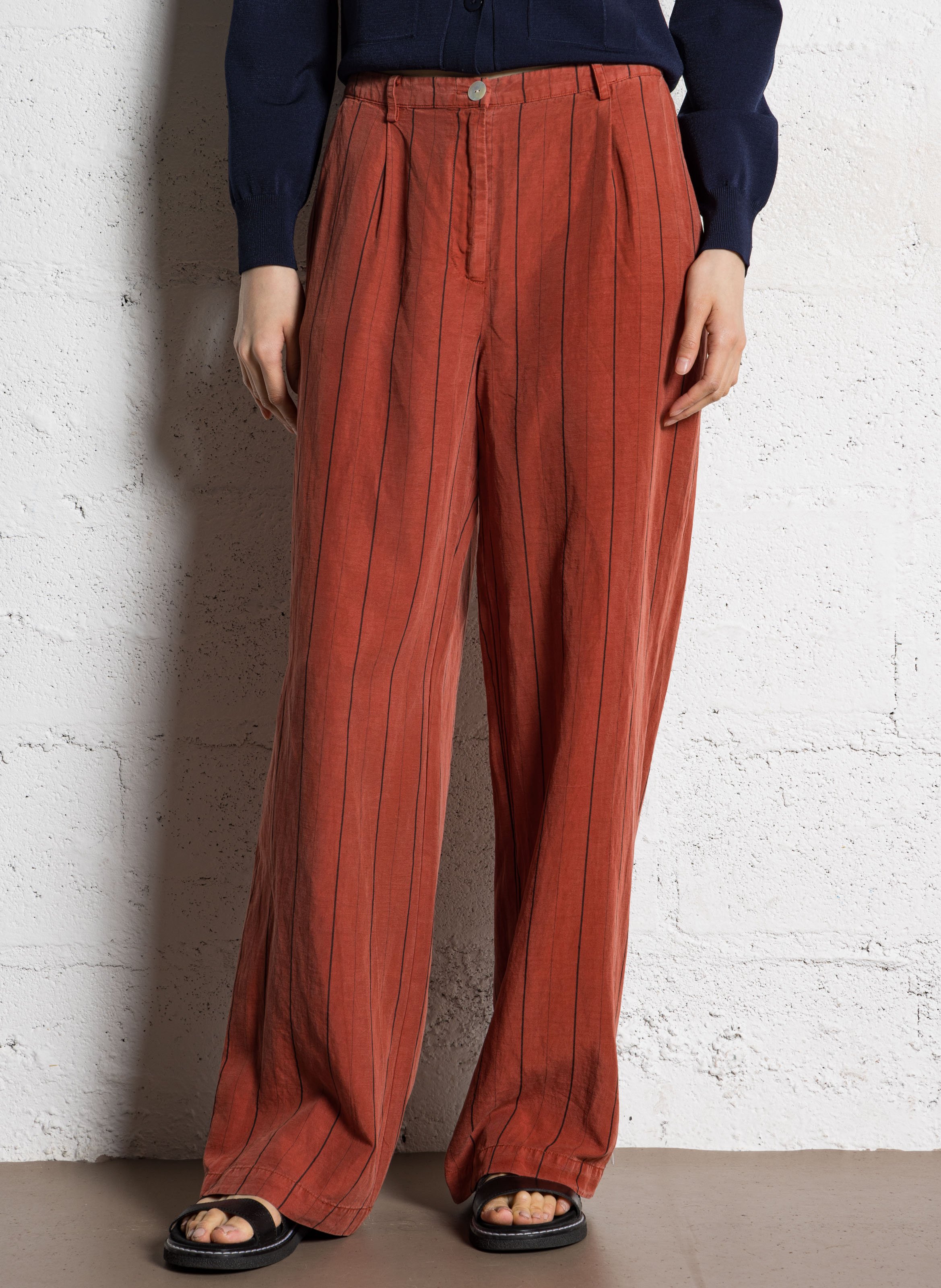 Pantalon large à rayures NICE THINGS Marron