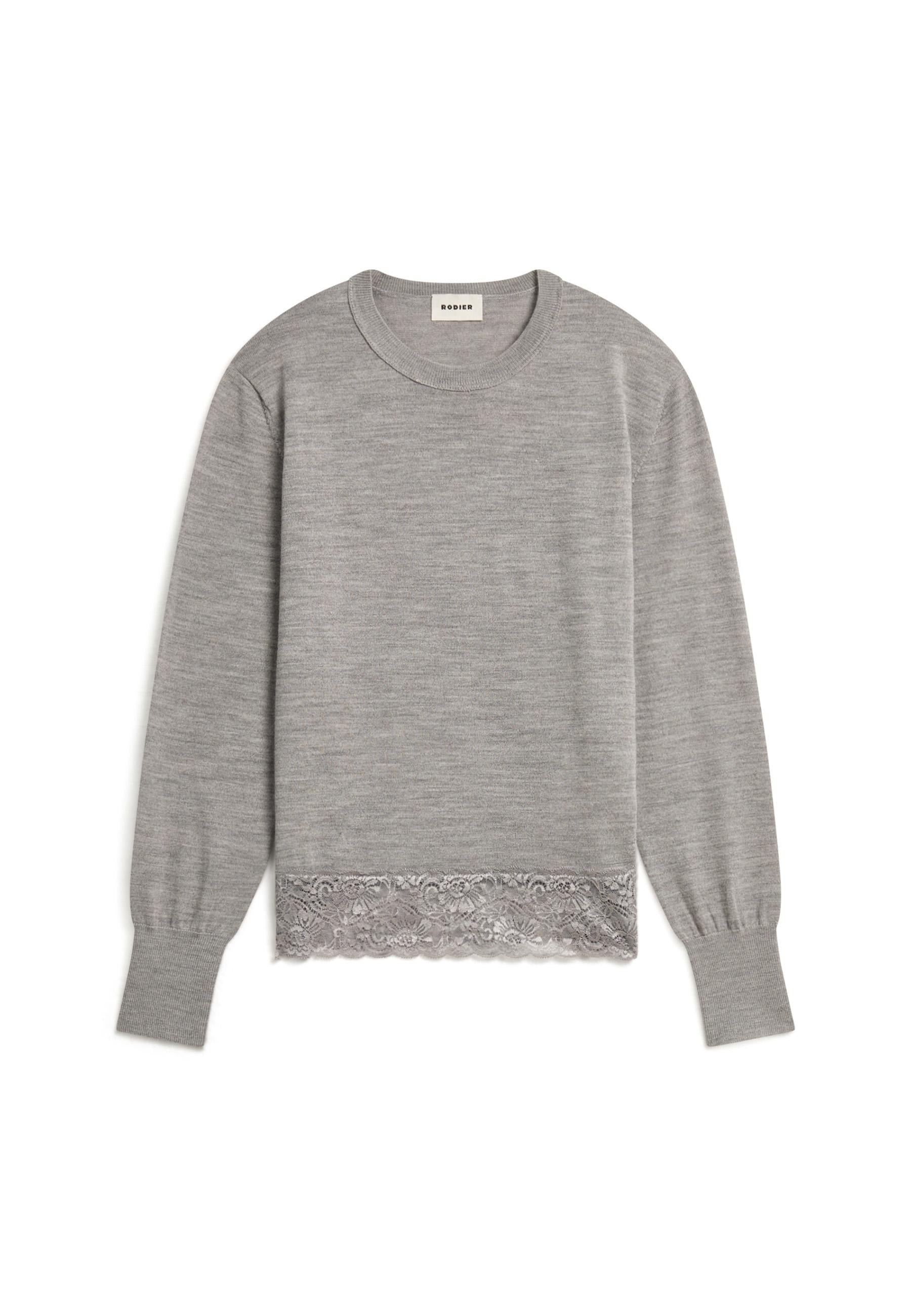 Round neck wool sweater with lace RODIER Grey