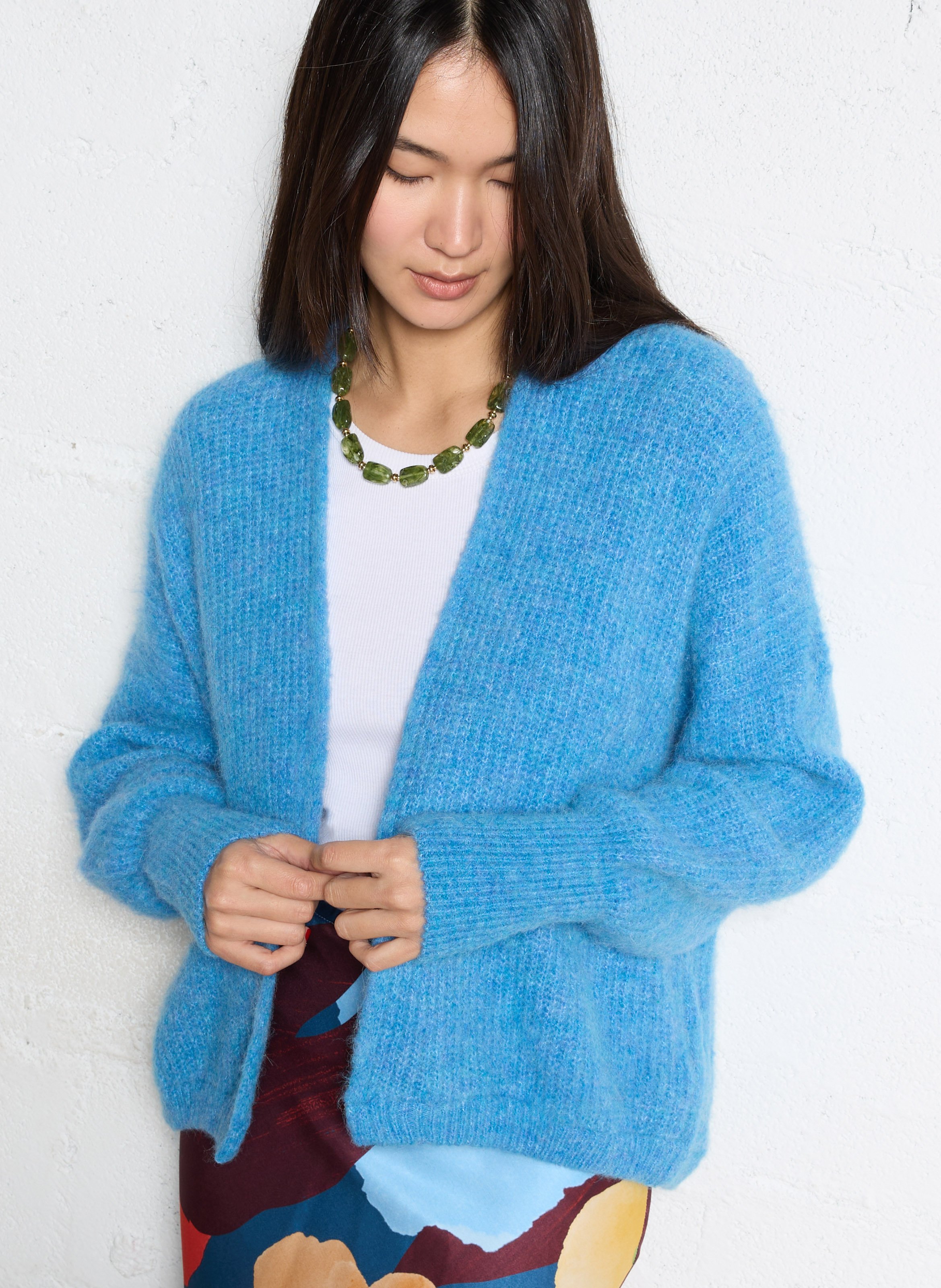 Gilet ouvert en laine et alpaga mélangé AMERICAN VINTAGE Bleu