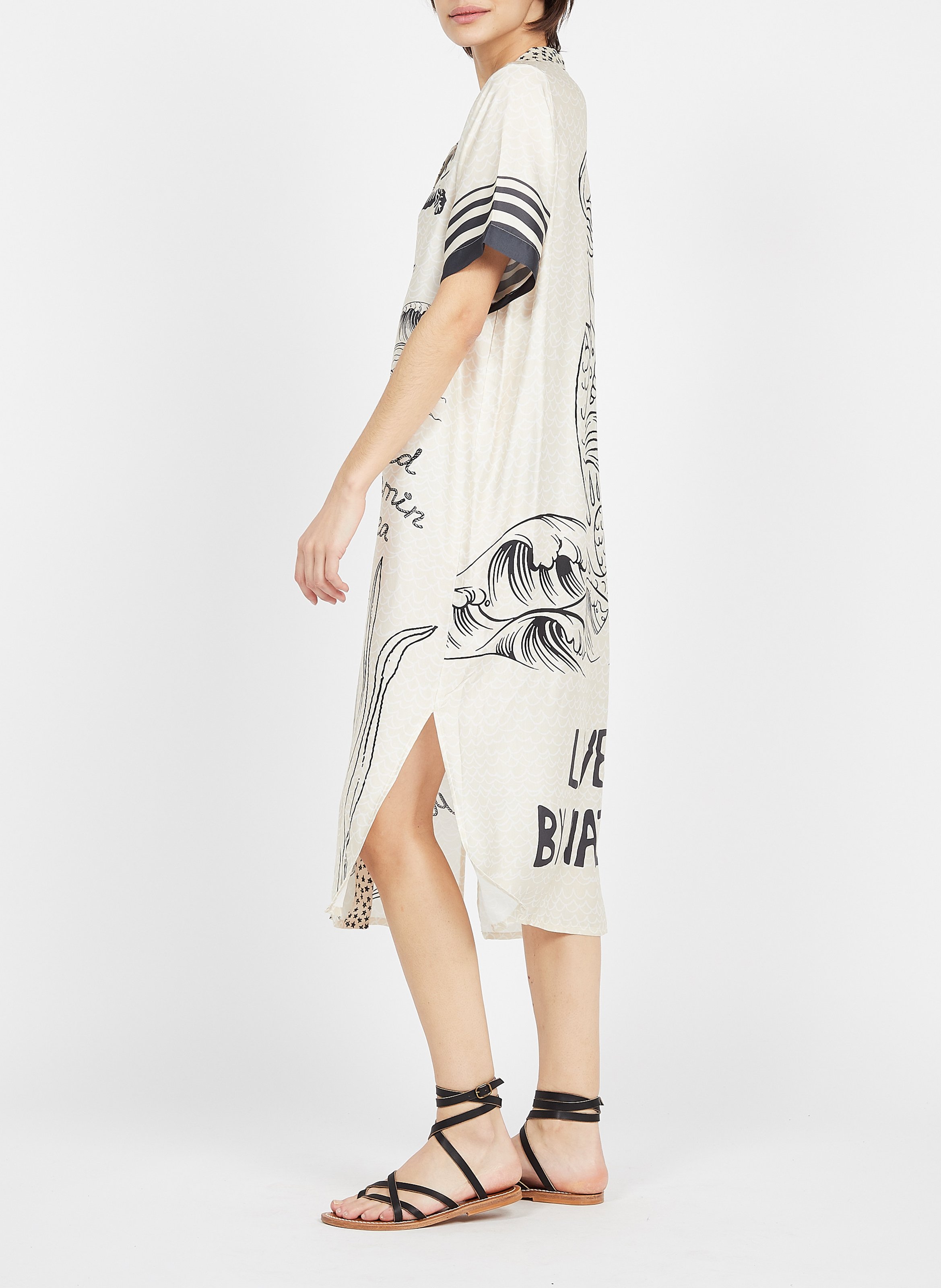 Robe chemise midi à imprimé SACK S Blanc