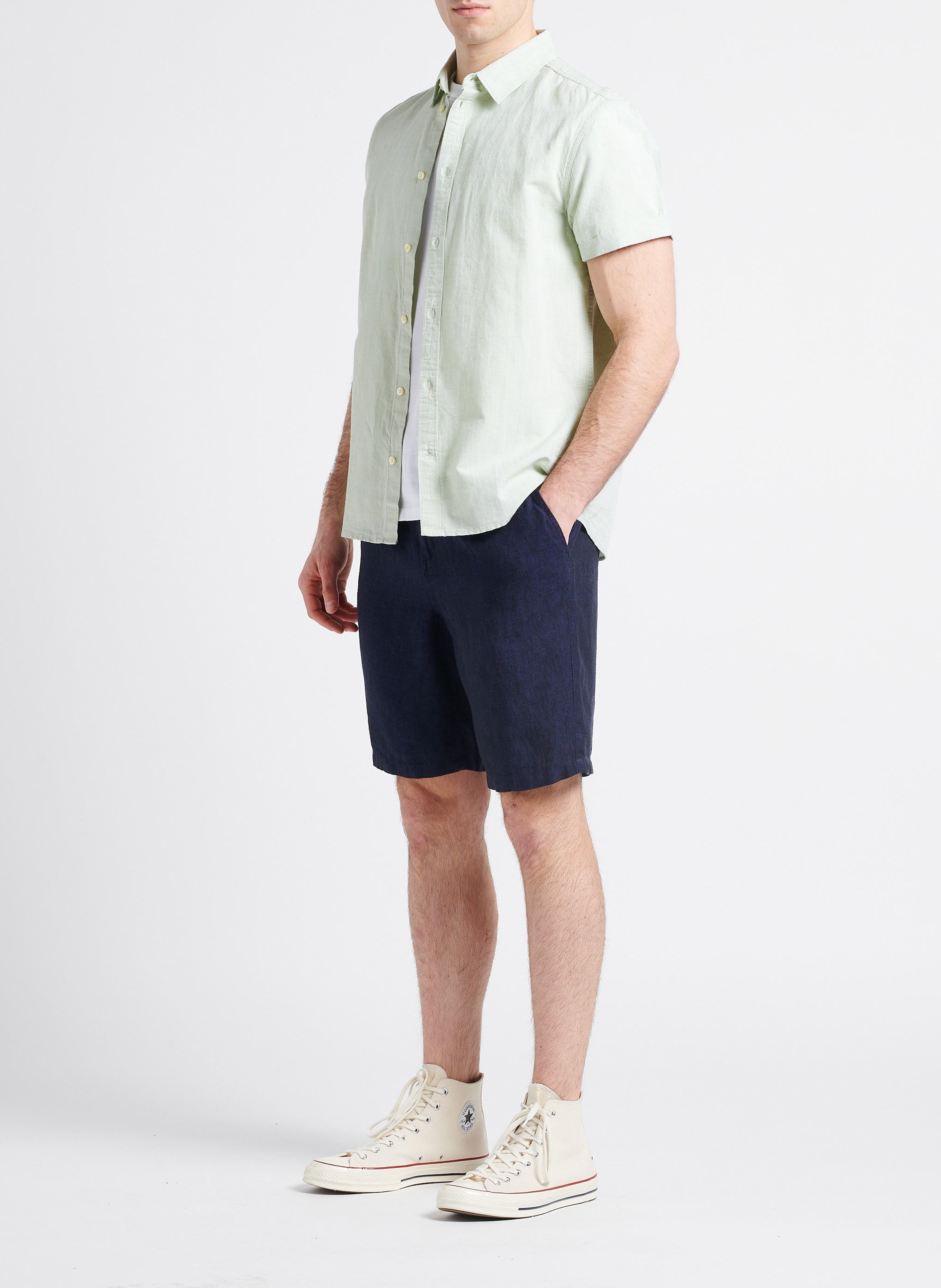 Chemise col classique en coton bio et lin KNOWLEDGE COTTON APPAREL Vert