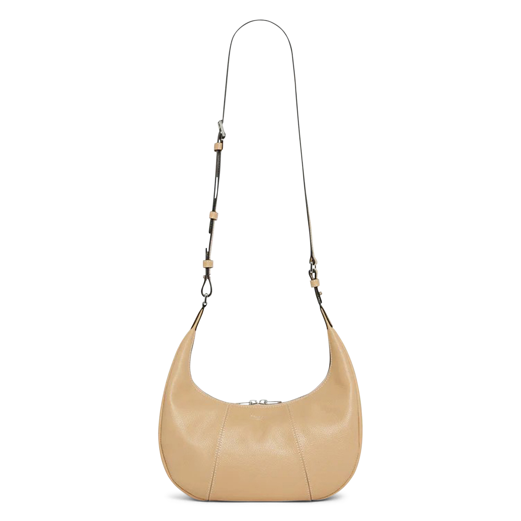 Small zippered hobo bag in grained leather LE TANNEUR Beige