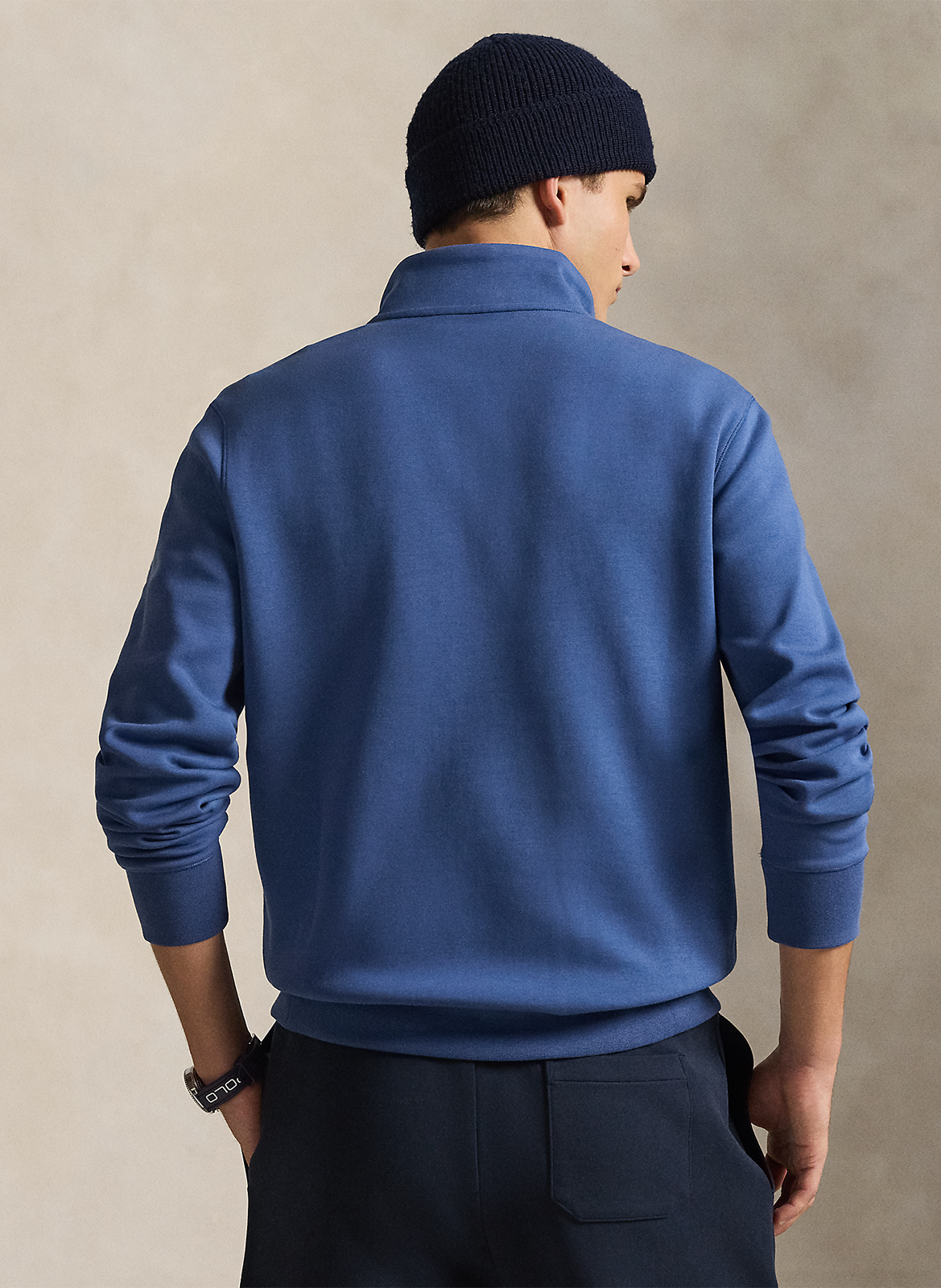 Sweat col montant en coton mélangé Bleu