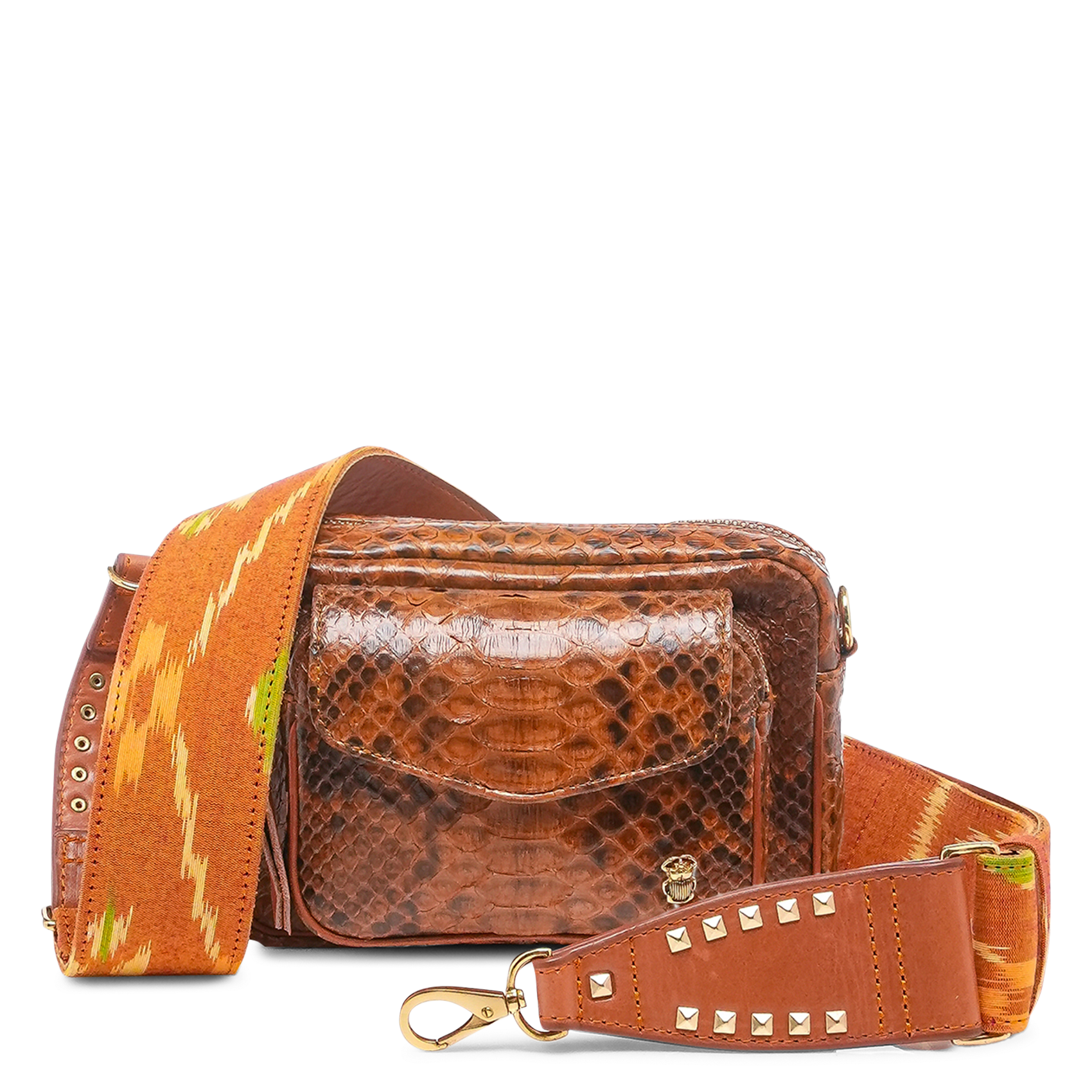Snakeskin leather shoulder bag CLARIS VIROT Brown