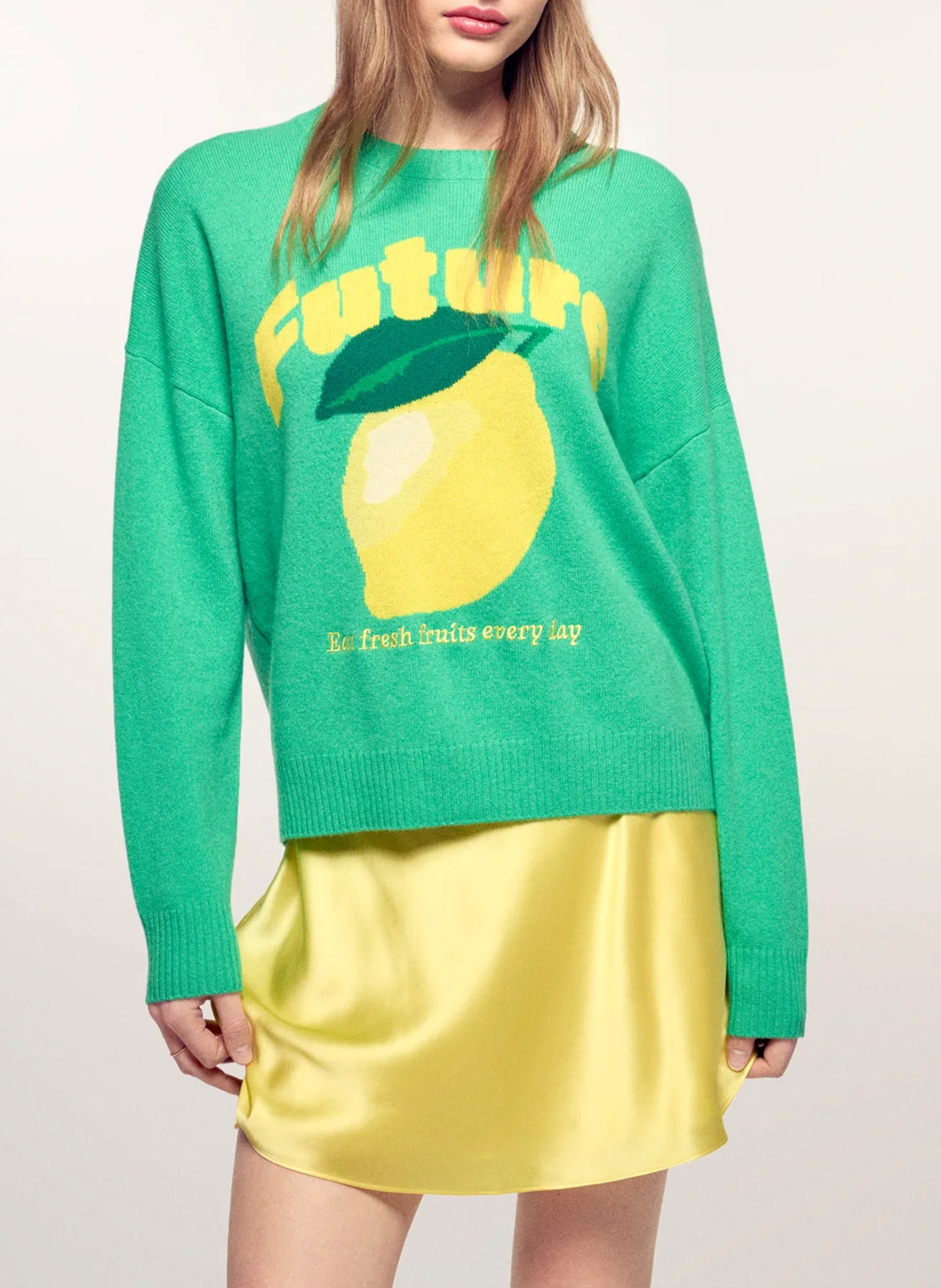 Pull droit col rond en cachemire sérigraphié FROM FUTURE Vert