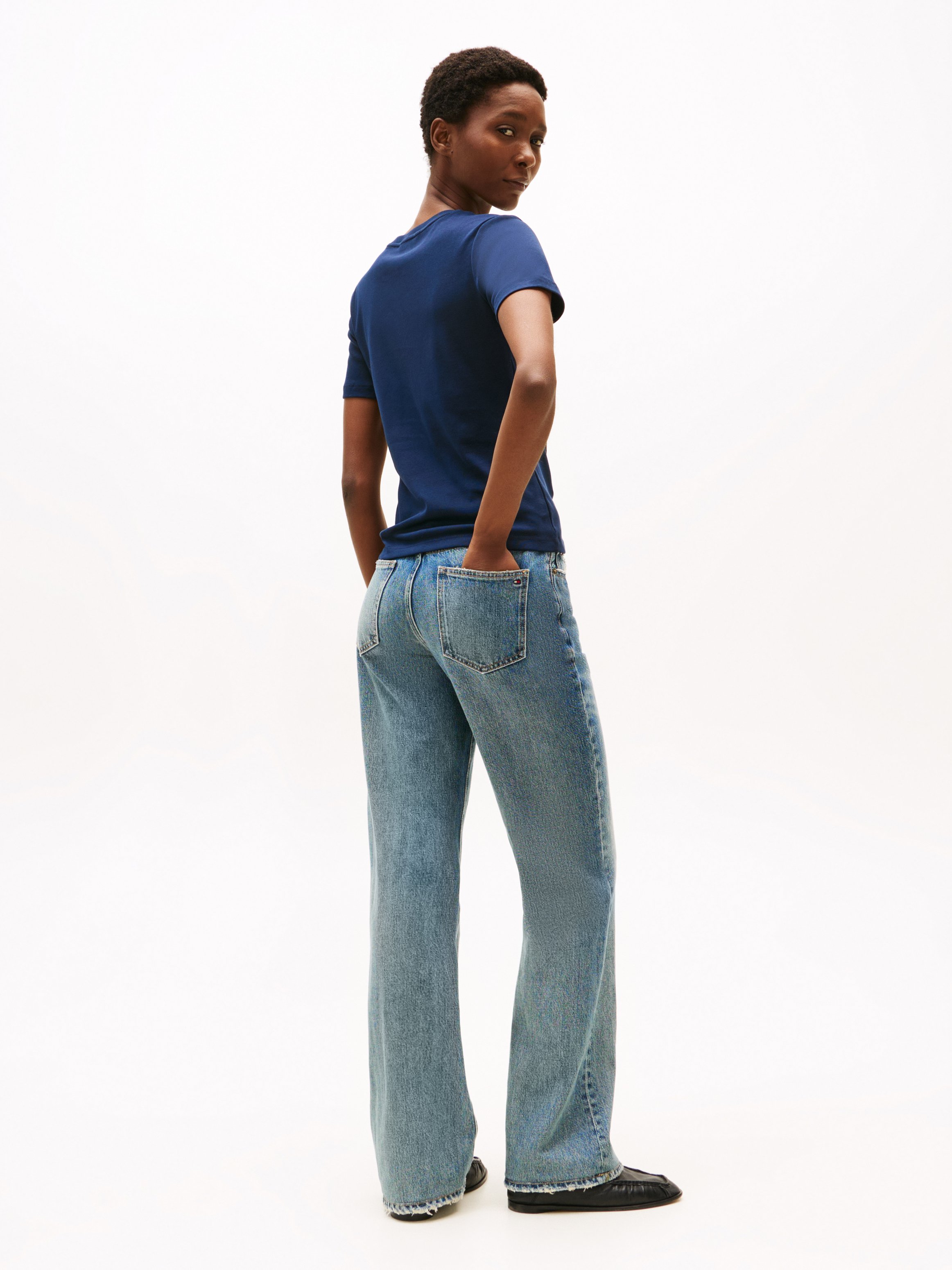 Tee-shirt ajusté à rayures en coton Bleu