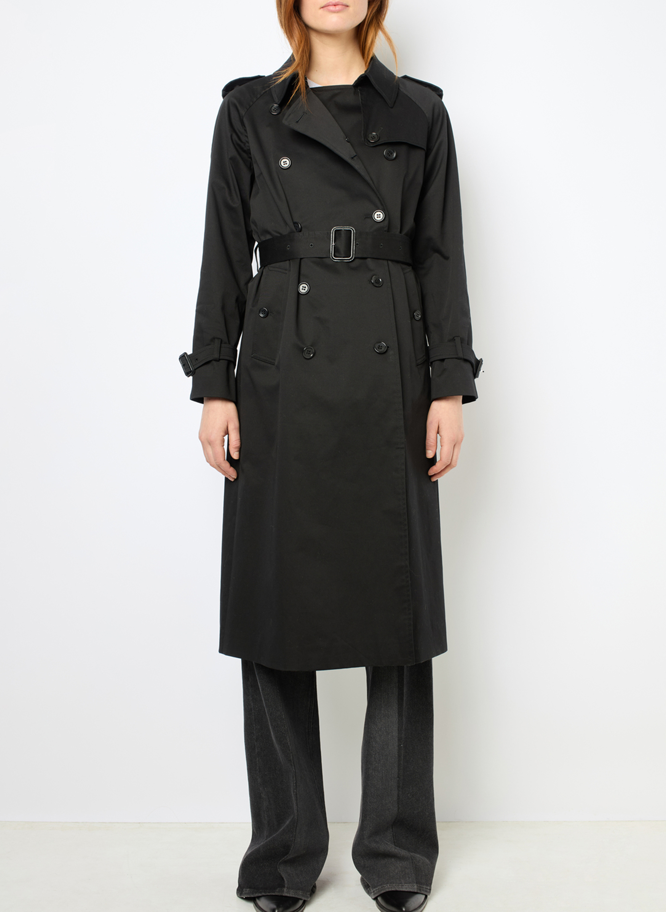 Straight lapel collar trench coat in blended cotton GERARD DAREL Black
