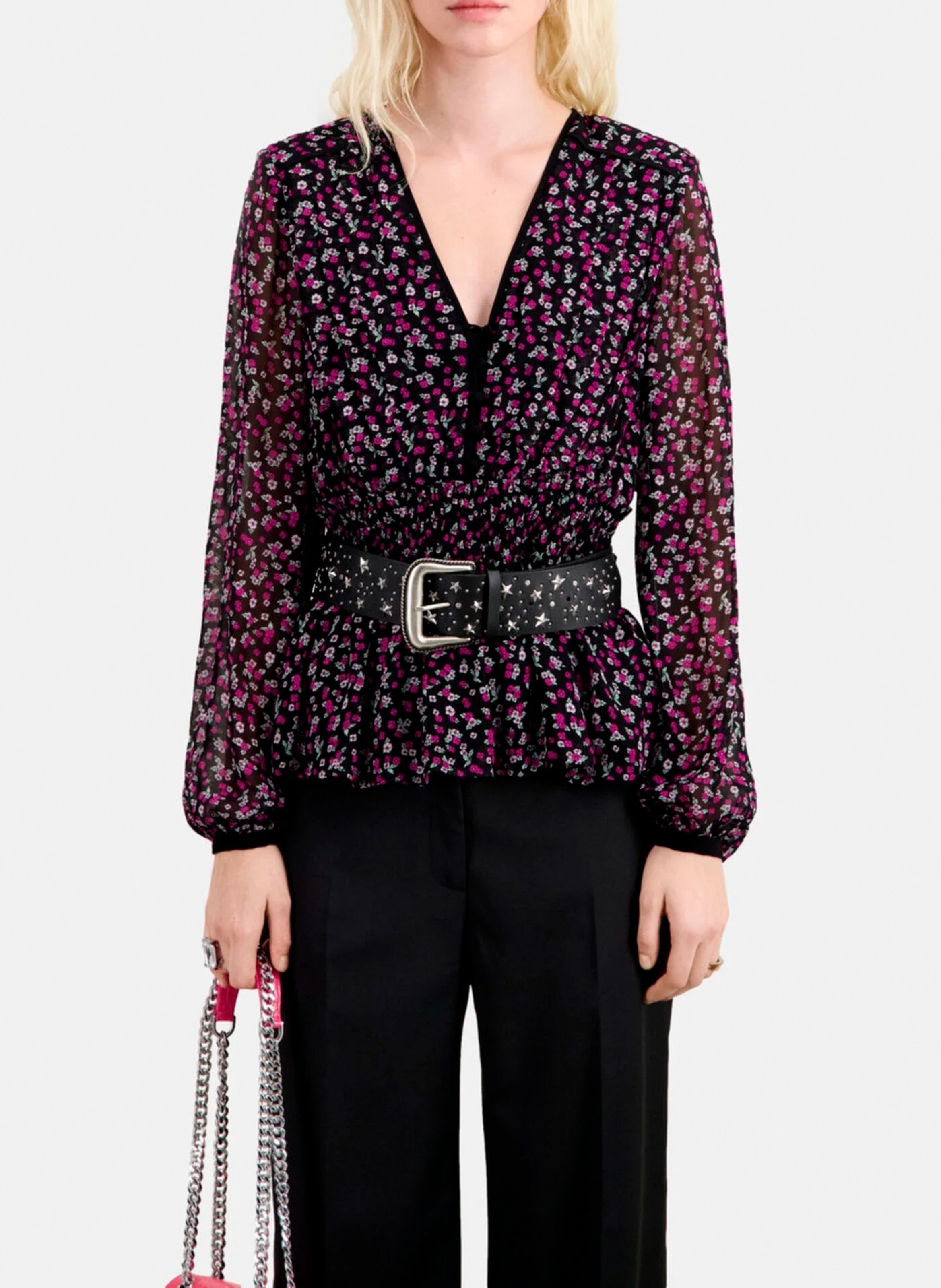 Bluse mit V-Ausschnitt und Print THE KOOPLES Rosa