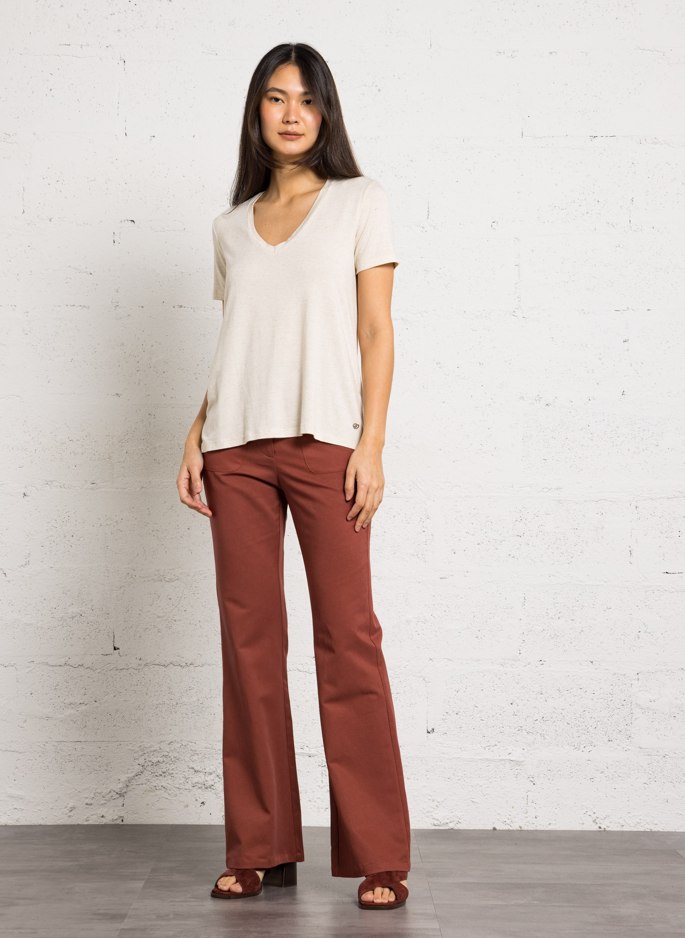 Broek met wijd uitlopende pijpen | katoenblend LA PETITE ETOILE Bruin