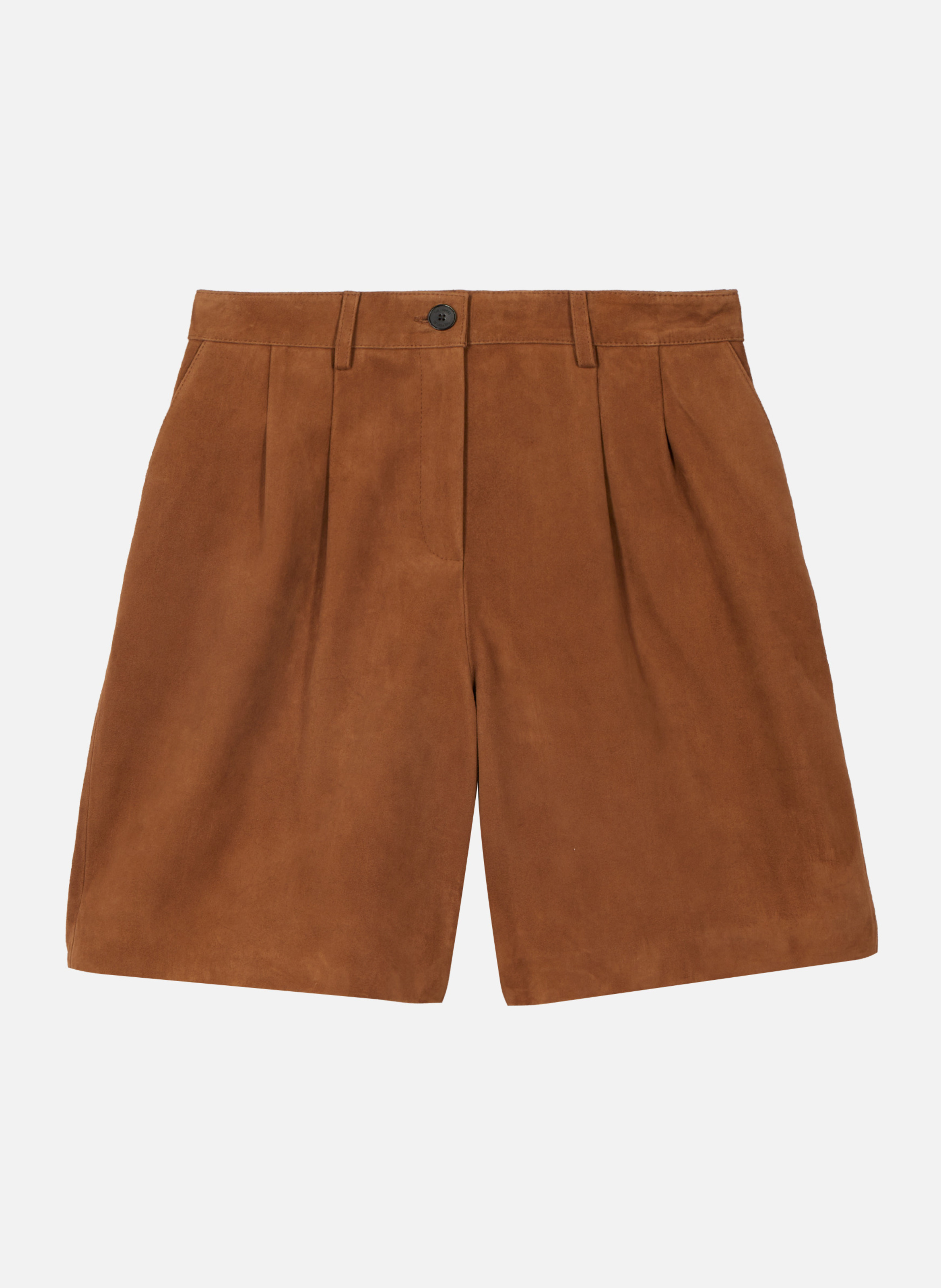 Pleated leather Bermuda shorts THE KOOPLES Brown