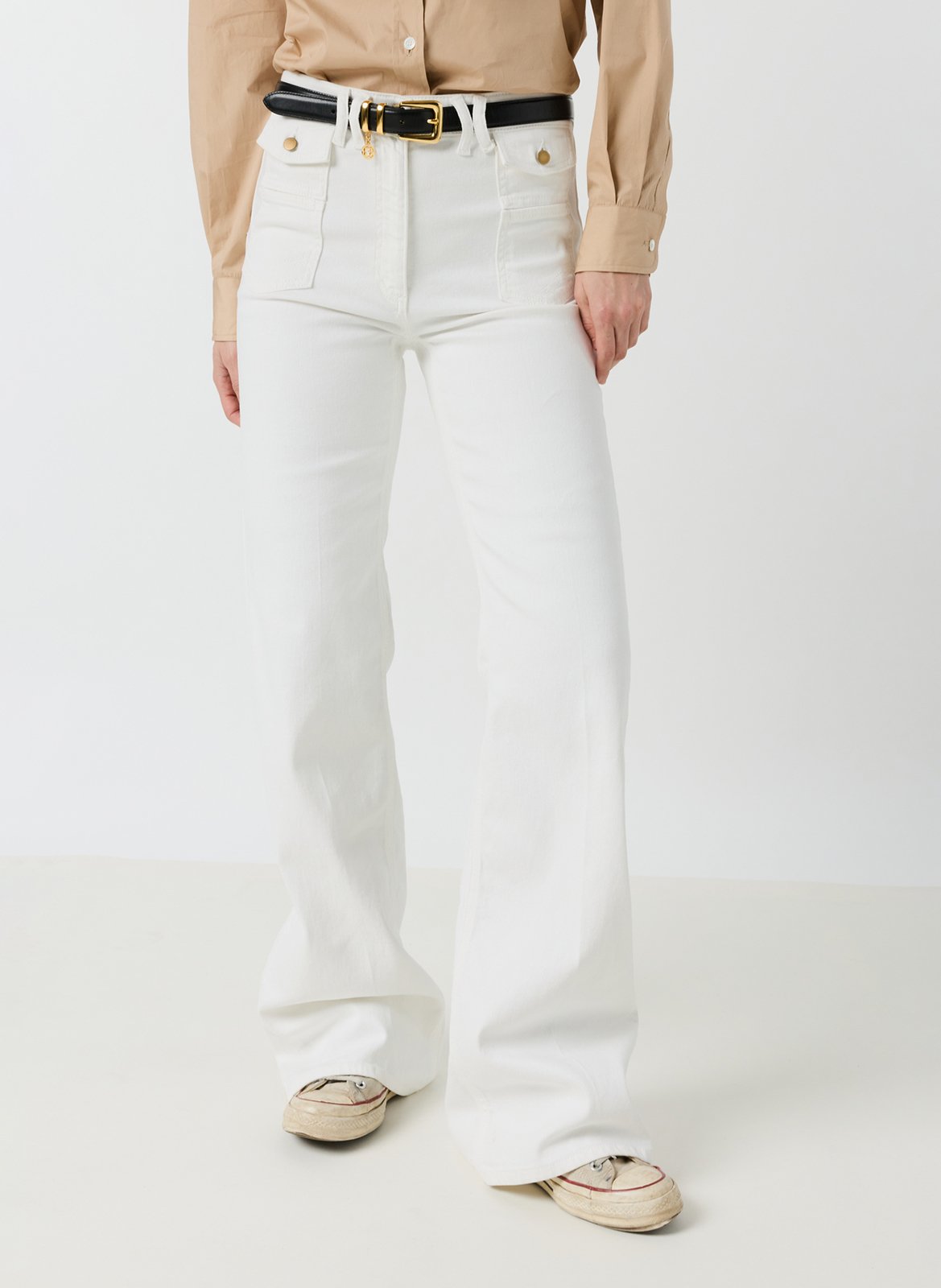 Jean droit taille haute en coton mélangé GERARD DAREL Blanc